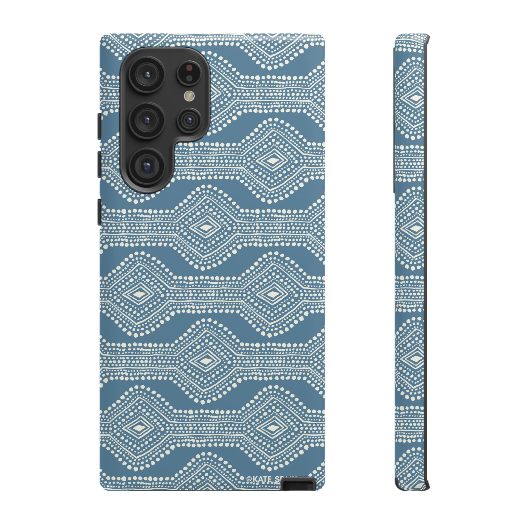 Luxury Diamond Dots Samsung Galaxy S22 Ultra Case – Glossy | blue, cream geometric diamond dot lattice print