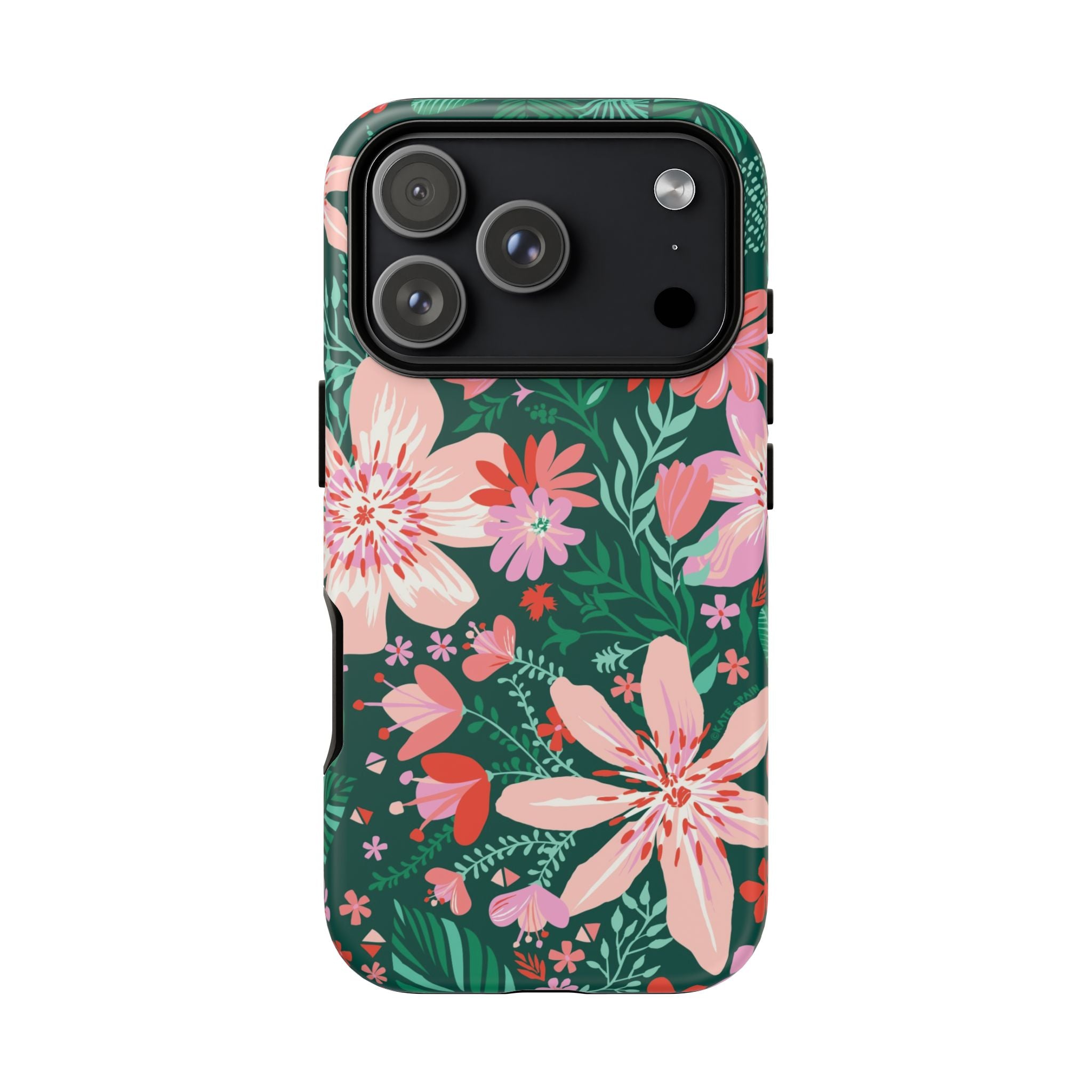 Bonaire Tough iPhone 17 Pro Case – Matte | jade, pink, white tropical floral botanical print