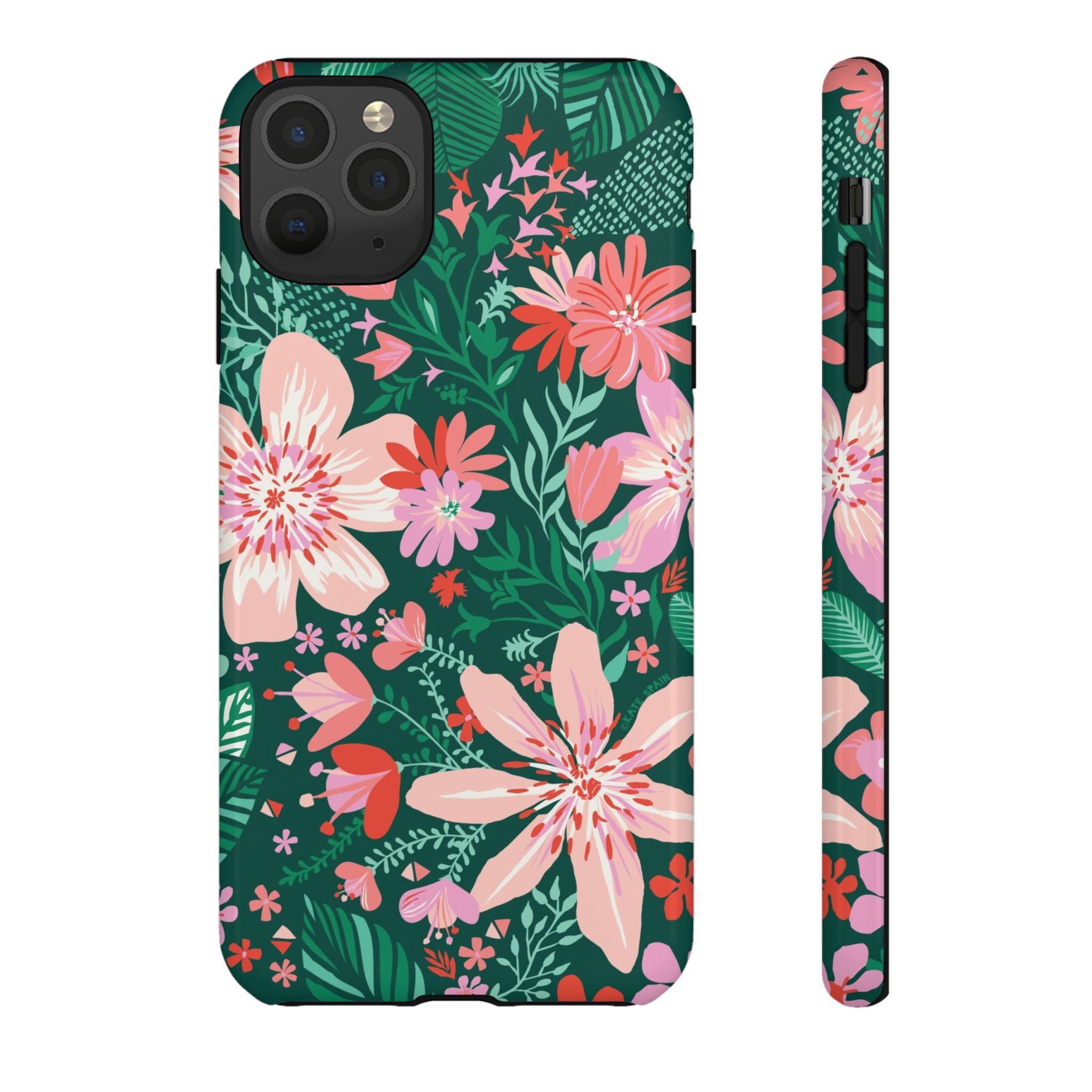 Bonaire Tough iPhone 11 Pro Max Case – Glossy | jade, pink, white tropical floral botanical print