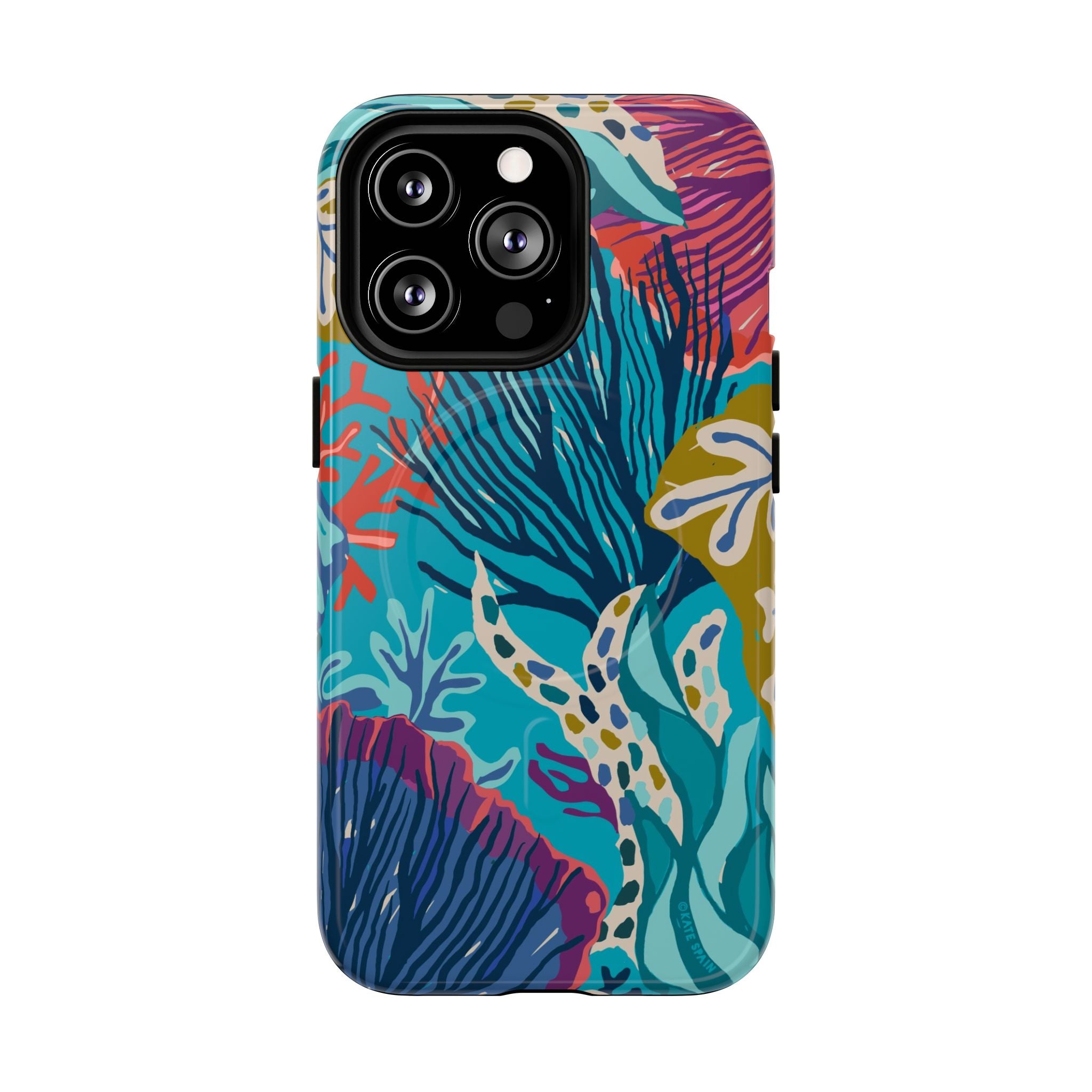 Reef MagSafe iPhone 13 Pro Case – Glossy | teal, coral, navy, purple botanical coral reef print