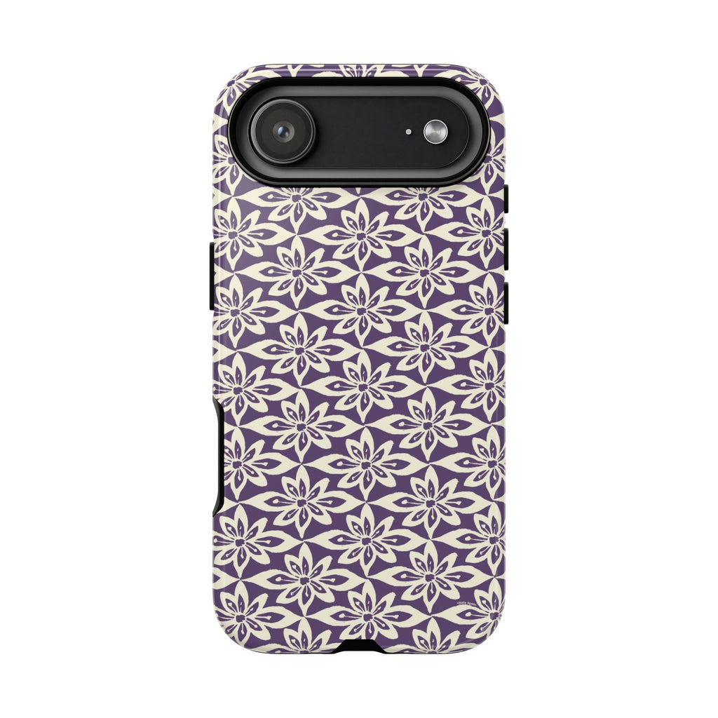 Lily Plum iPhone 17 Pro Max Case – Glossy | graphic white lily print on rich violet — botanical phone case by Kate Spain