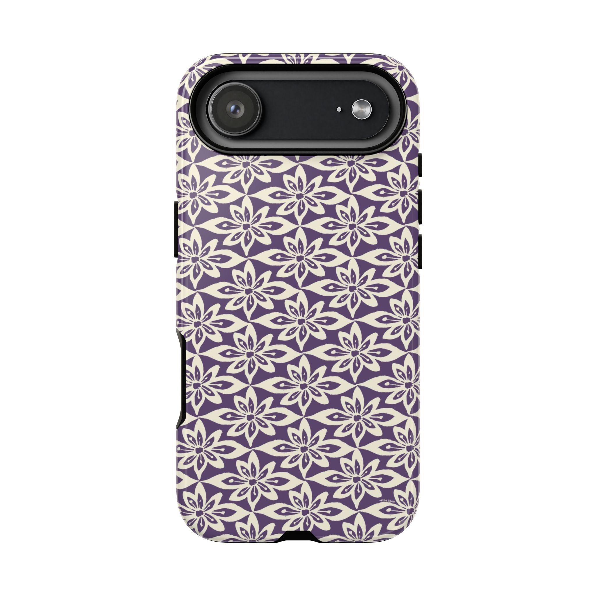 Lily Plum iPhone 17 Pro Max Case – Glossy | graphic white lily print on rich violet — botanical phone case by Kate Spain