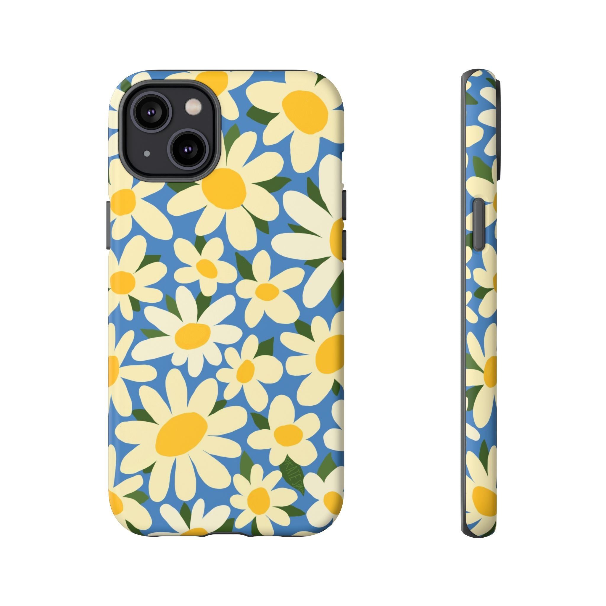 Shasta Daisy Tough iPhone 14 Plus Case – Matte | blue, cream, yellow daisy floral print