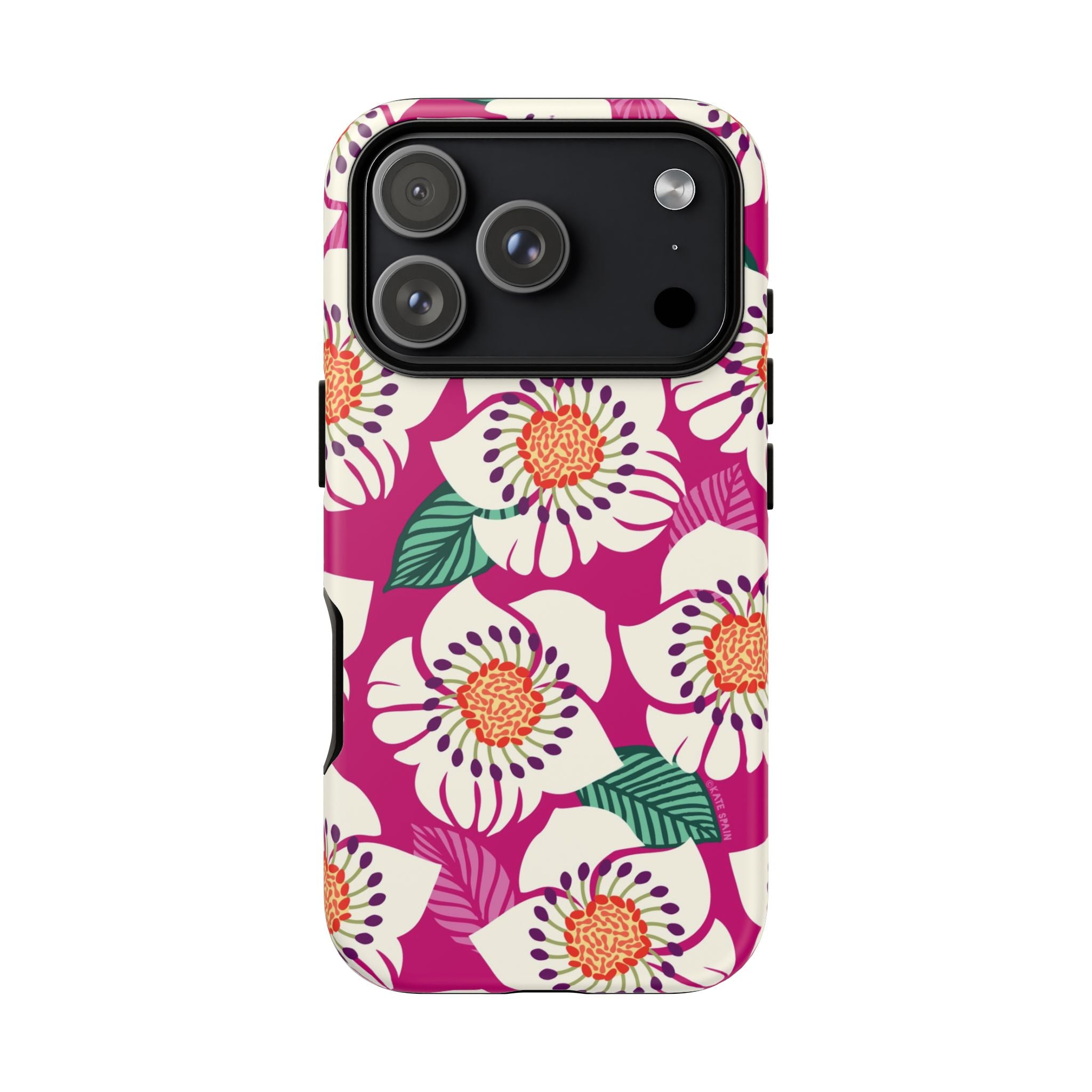 Panache Rose Tough iPhone 17 Pro Case – Matte | berry, cream white, peach anemone floral print