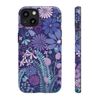 Terrain Night Tough iPhone 13 Case – Glossy | navy, purple, aqua botanical woodland floral print