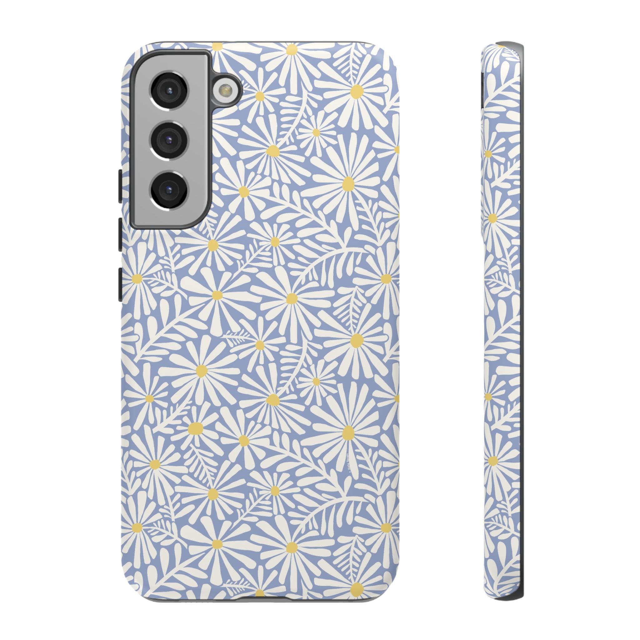 Montauk Daisy Cottage Blue Samsung Galaxy S22 Plus Matte case — white daisy and fern print on periwinkle blue by Kate Spain