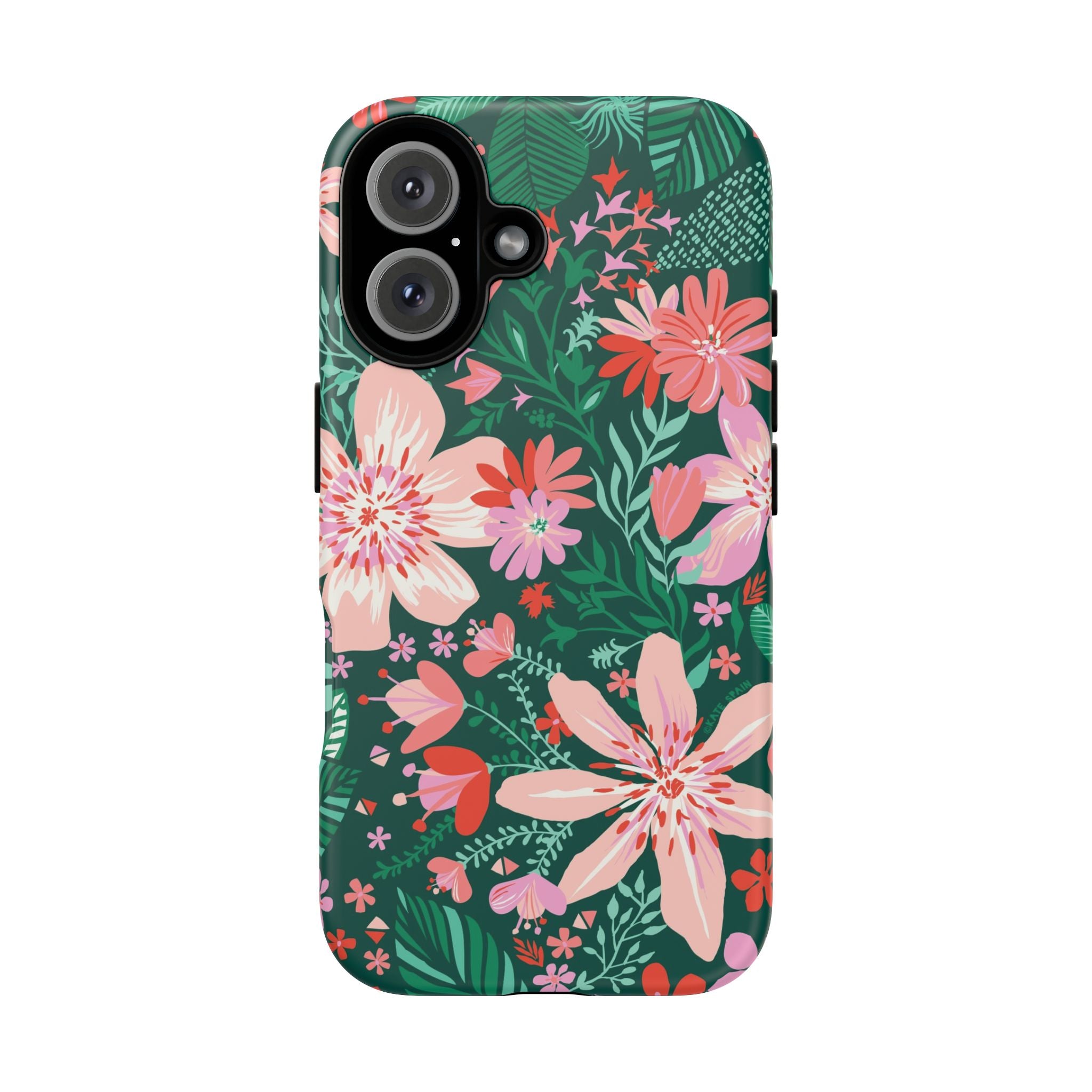 Bonaire Tough iPhone 15 Pro Max Case – Matte | jade, pink, white tropical floral botanical print