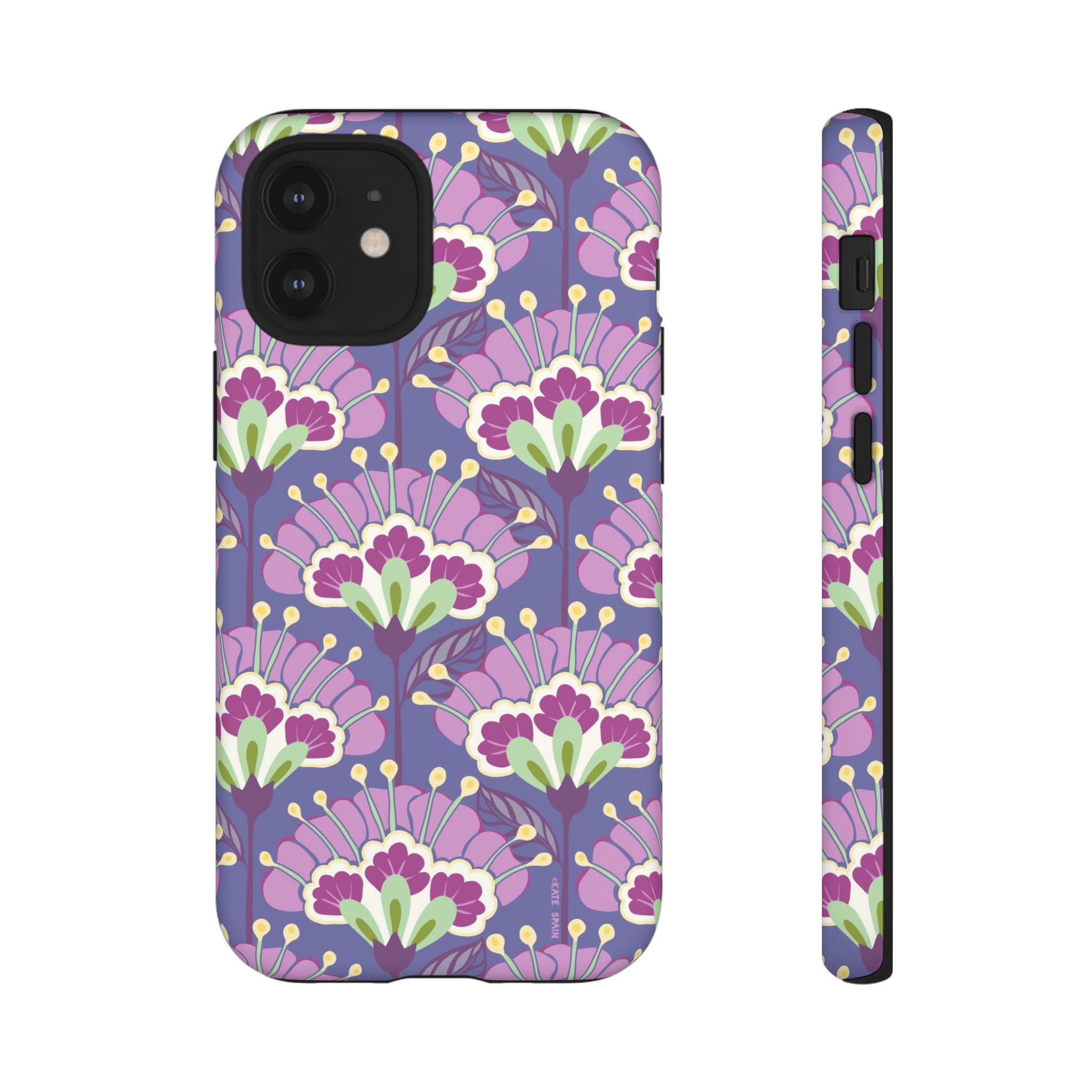 Lantern Flower Tough iPhone 12 Mini Case – Matte | periwinkle, purple, mauve, sage botanical lantern floral print