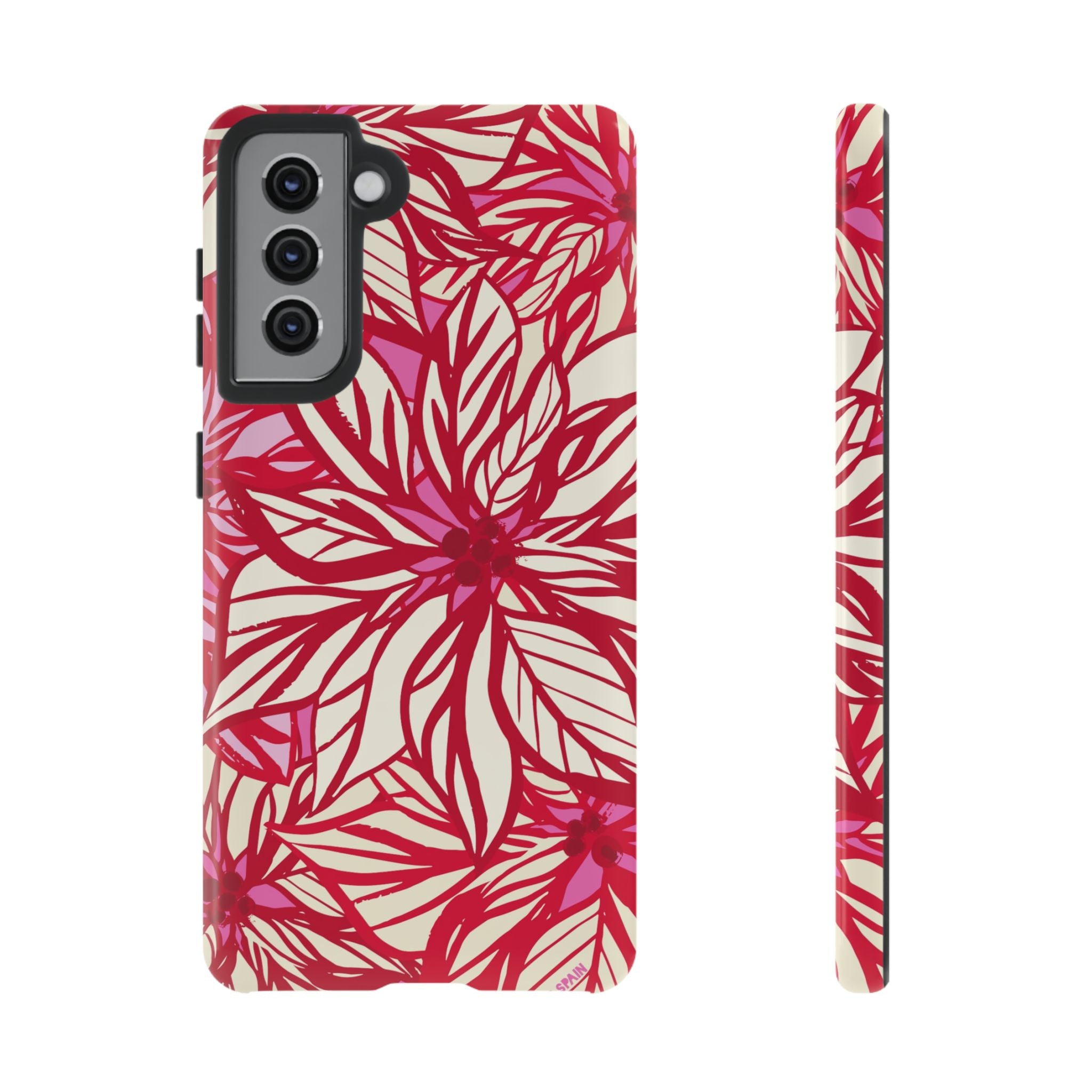 Poinsettia Samsung Galaxy S21 Case – Glossy | cream, red, pink poinsettia botanical print
