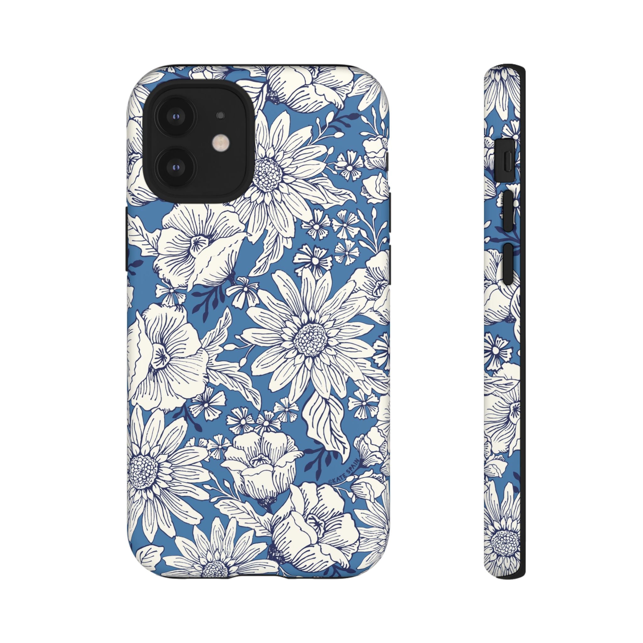 Jardin Tough iPhone 12 Mini Case – Matte | blue and cream botanical garden print