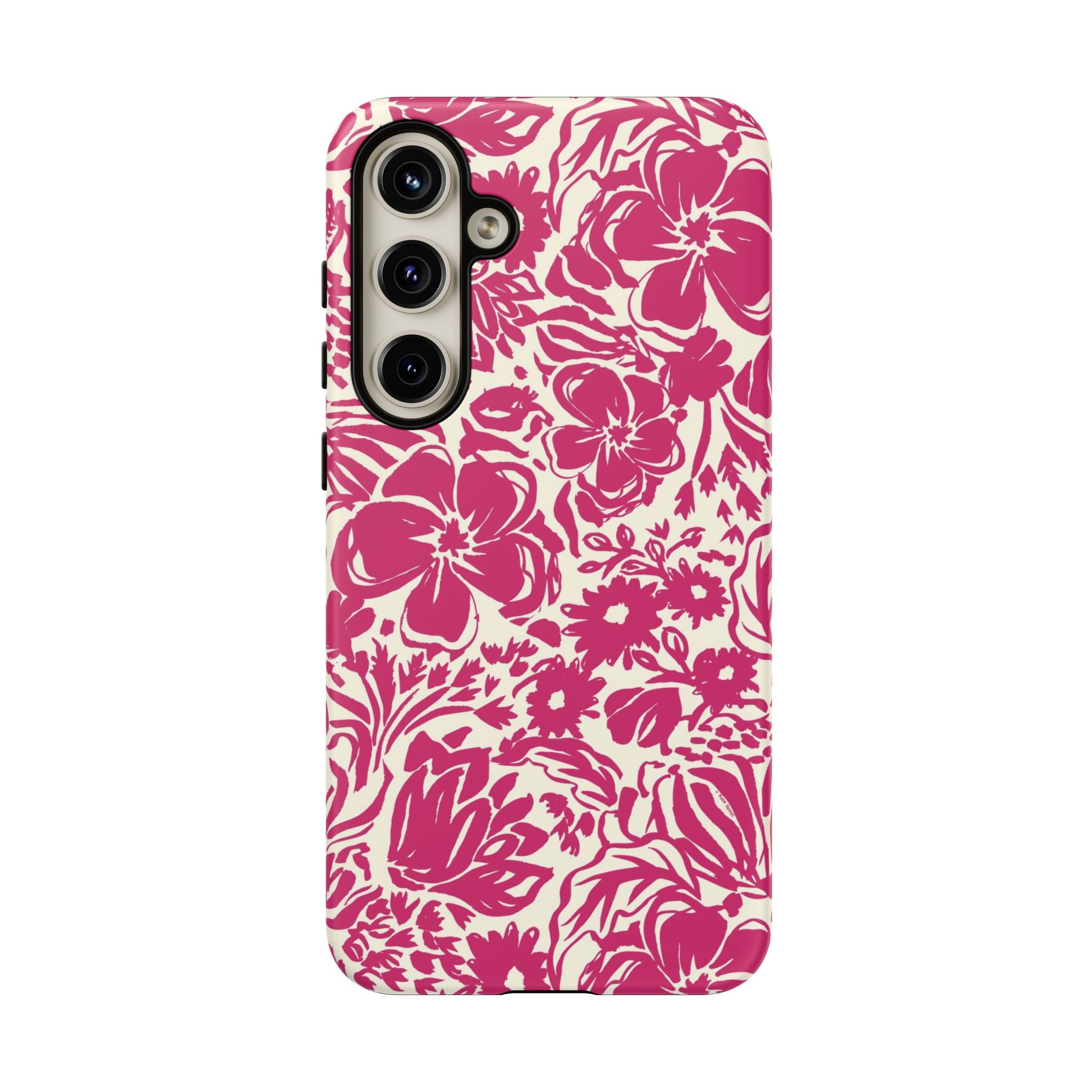 Rhapsody Bright Pink Samsung Galaxy S24 Plus Matte case — bold magenta floral print on cream by Kate Spain