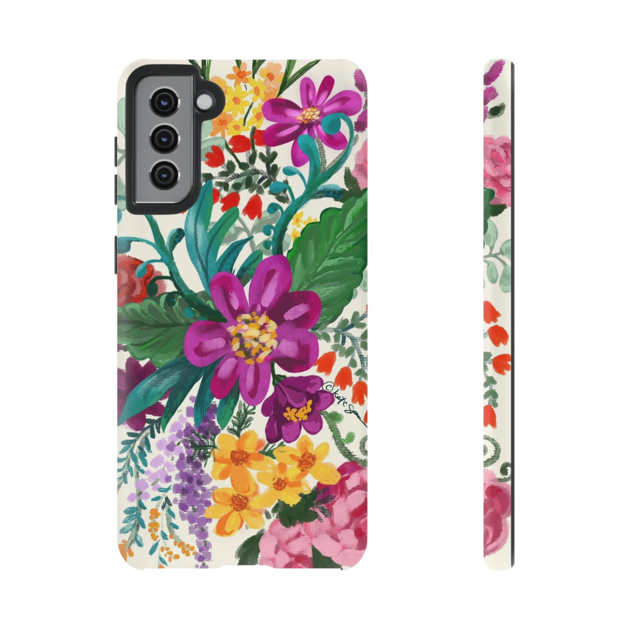 Tropical Posy Samsung Galaxy S21 Plus Case – Matte | white, magenta, yellow, purple vibrant botanical floral print