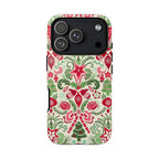 Wonderland Tough iPhone 17 Pro Case – Glossy | cream, red, green Christmas ornament damask print