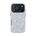 Montauk Daisy Cottage Blue iPhone 17 Air Case – Matte | periwinkle blue, white graphic daisy and fern print, golden yellow centers | dual-layer protection