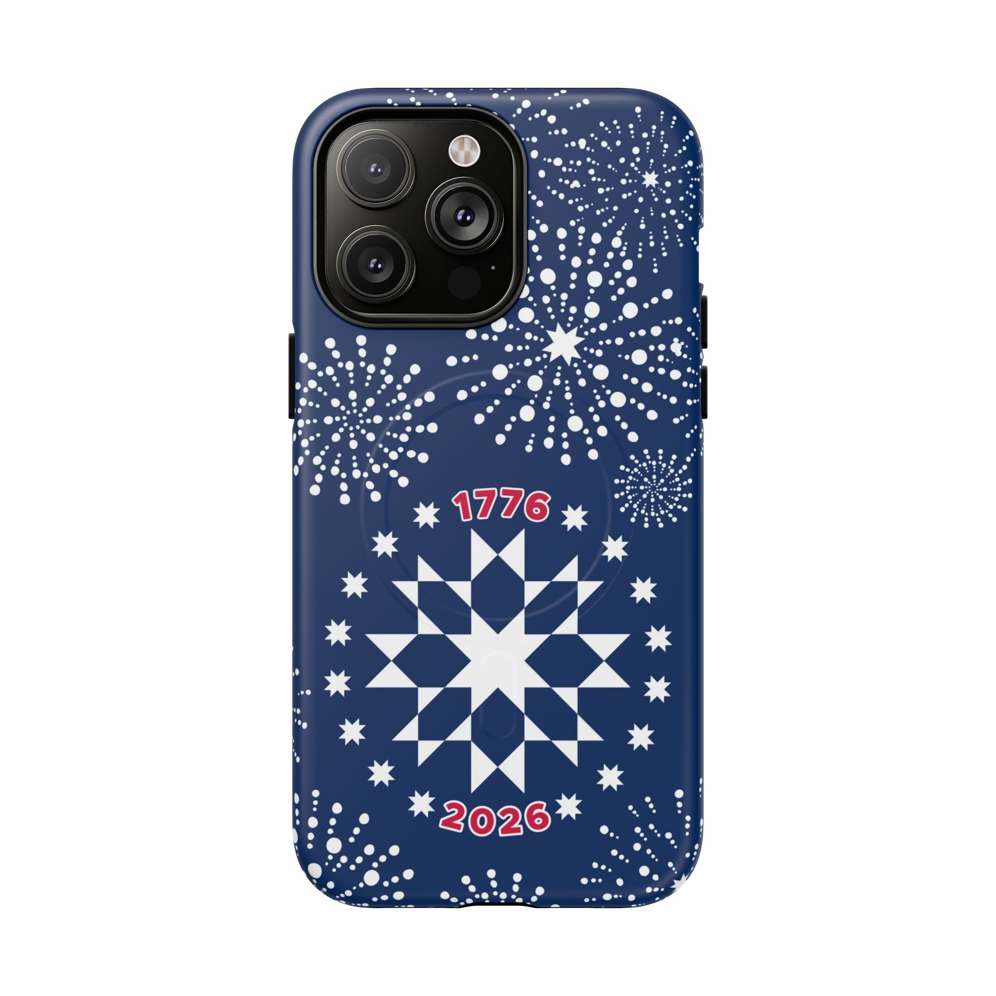 250th Fireworks MagSafe iPhone 14 Pro Max Case – Matte | navy, white patriotic star quilt fireworks print