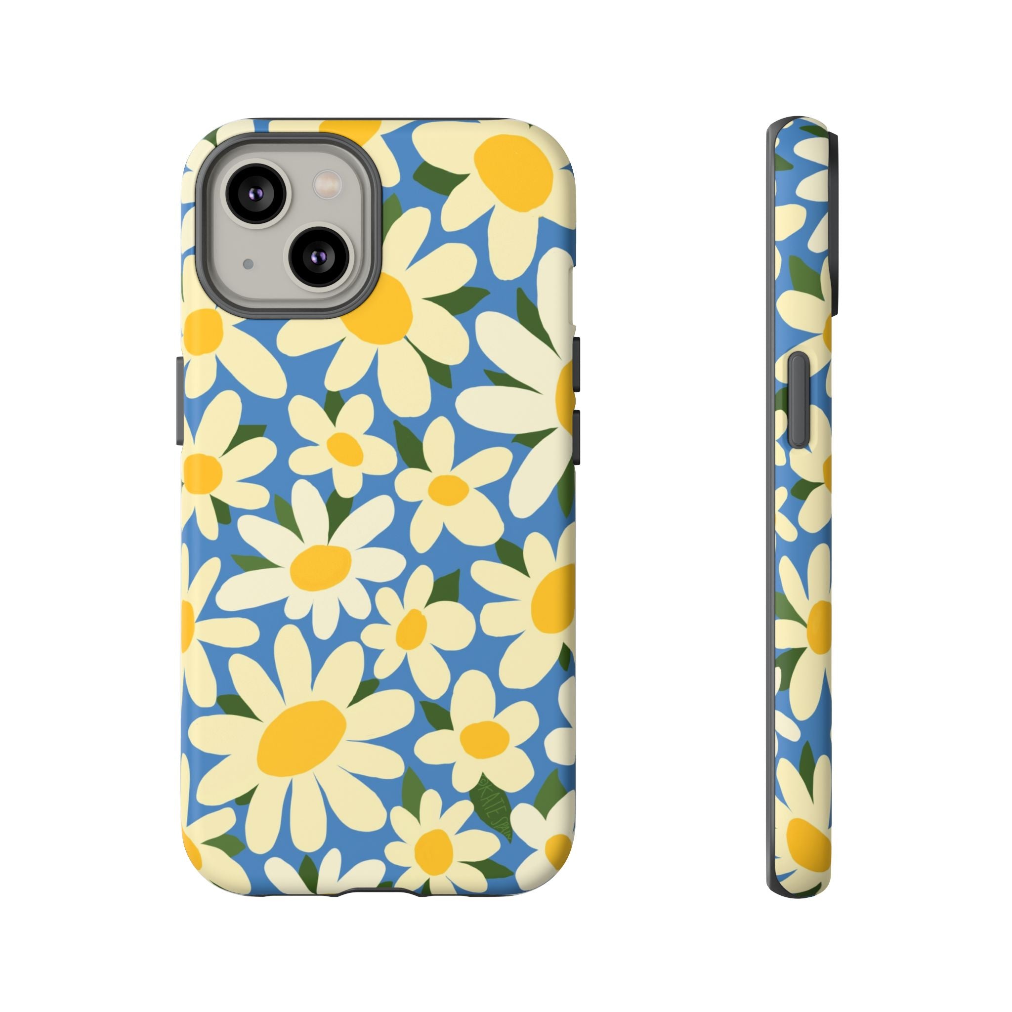 Shasta Daisy Tough iPhone 14 Case – Matte | blue, cream, yellow daisy floral print