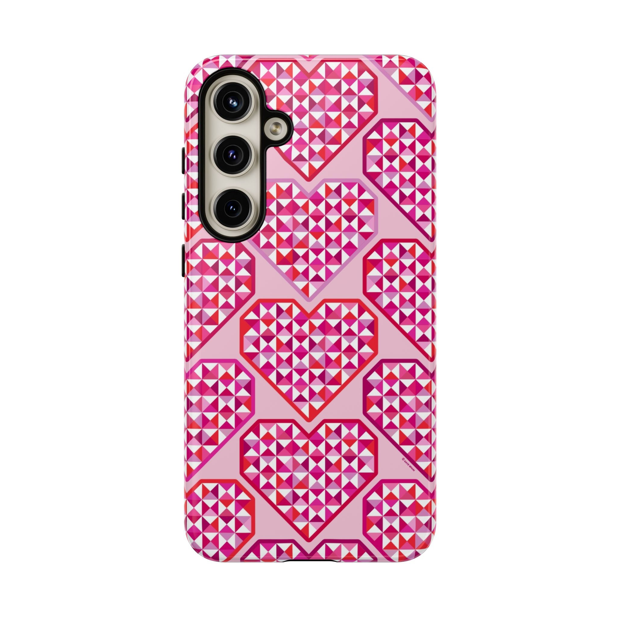 Pink Pyramid Heart Samsung Galaxy S24 Case – Matte | pink, magenta, white geometric heart pyramid print