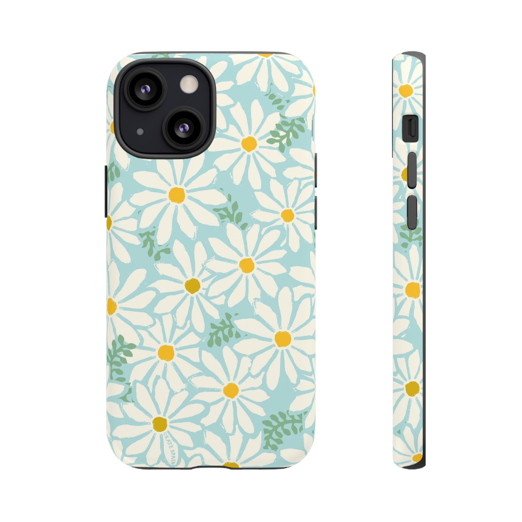 Daisies Tough iPhone 13 Mini Case – Matte | mint, white, yellow botanical daisy floral print