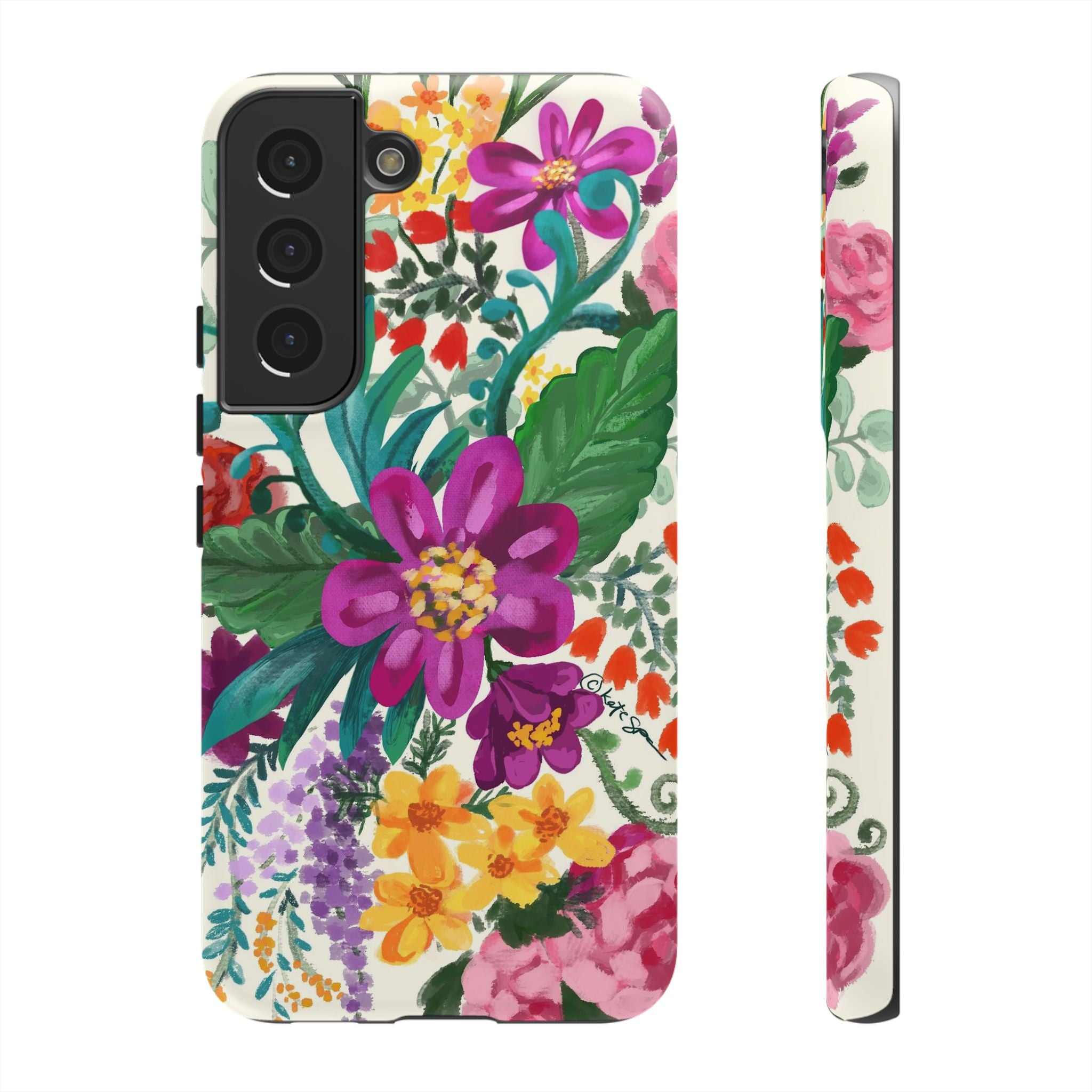 Tropical Posy Samsung Galaxy S22 Case – Matte | white, magenta, yellow, purple vibrant botanical floral print