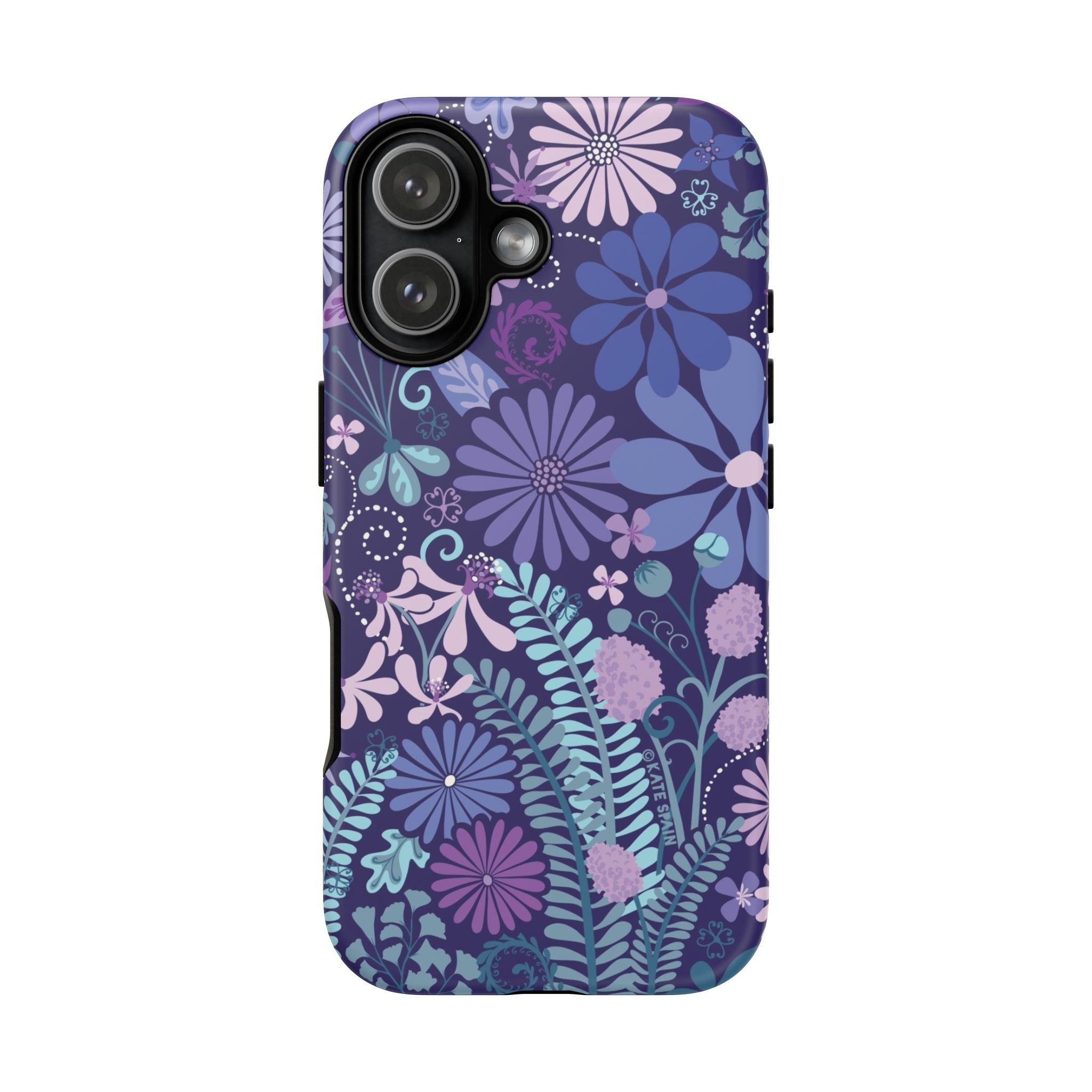 Luxury Terrain Tough iPhone 17 Case – Matte | navy, purple, aqua botanical woodland floral print