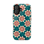 Modern Dahlia MagSafe iPhone 17 Case – Glossy | teal, coral, cream botanical dahlia floral print