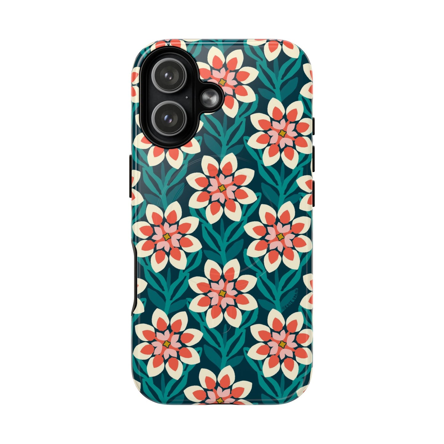 Modern Dahlia MagSafe iPhone Case - Teal Allover Pattern