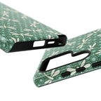 Dragonfly Samsung Galaxy S24 Ultra Case – Glossy | Close-up of sides and buttons of case in  jade green, aqua, cream dragonfly print 