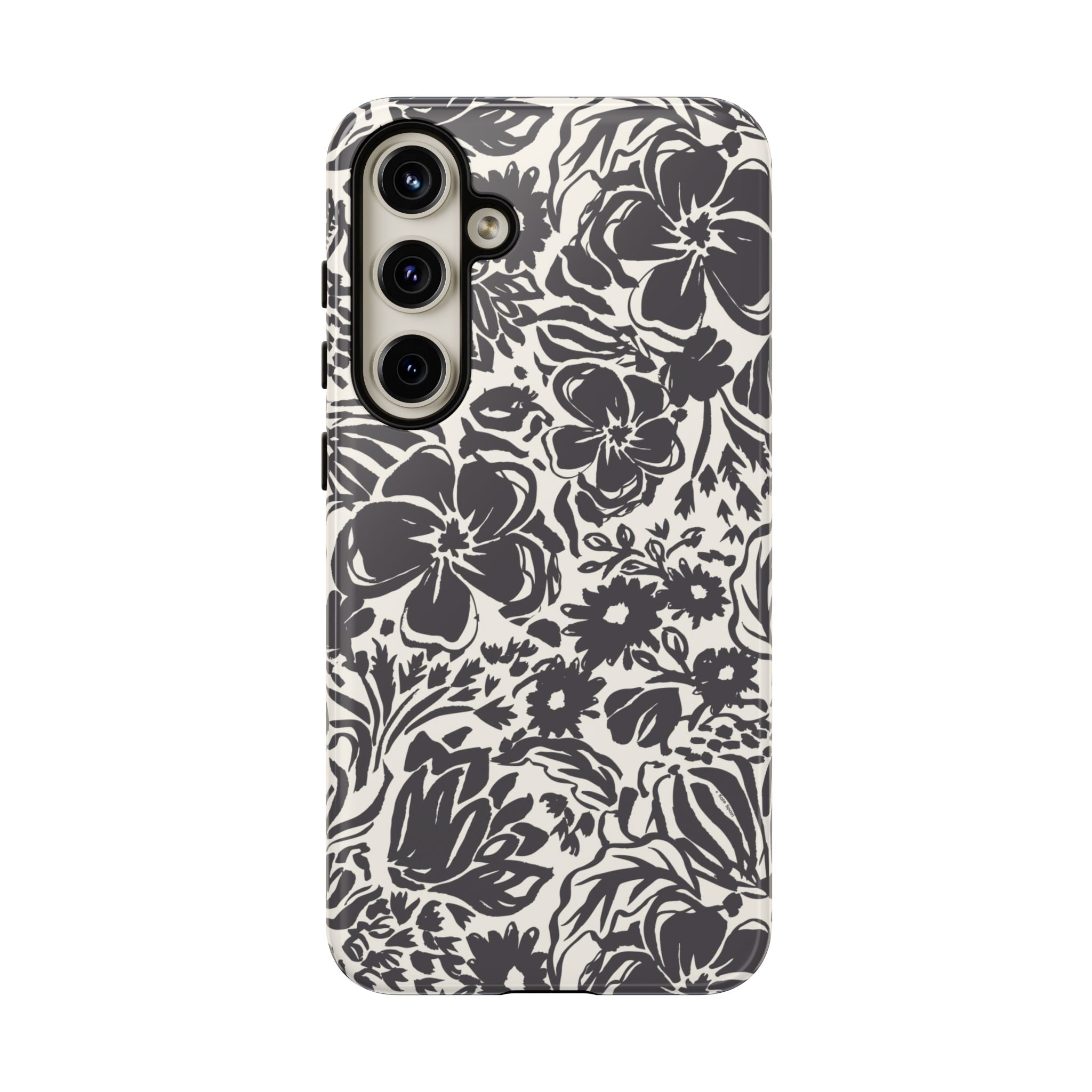 Rhapsody Black Samsung Galaxy S24 Plus Glossy case — bold charcoal floral print on cream by Kate Spain