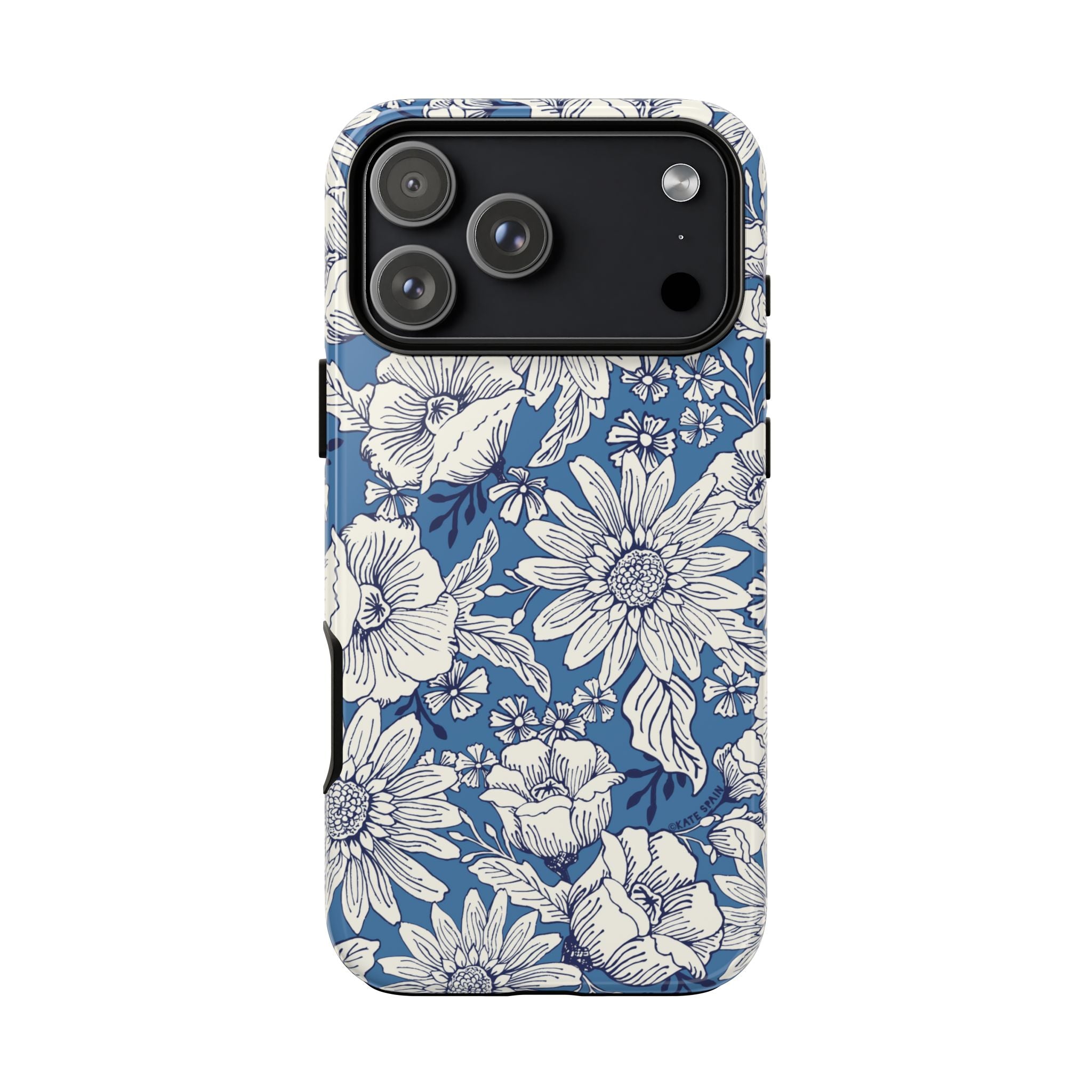 Jardin Tough iPhone 17 Pro Max Case – Glossy | blue and cream botanical garden print