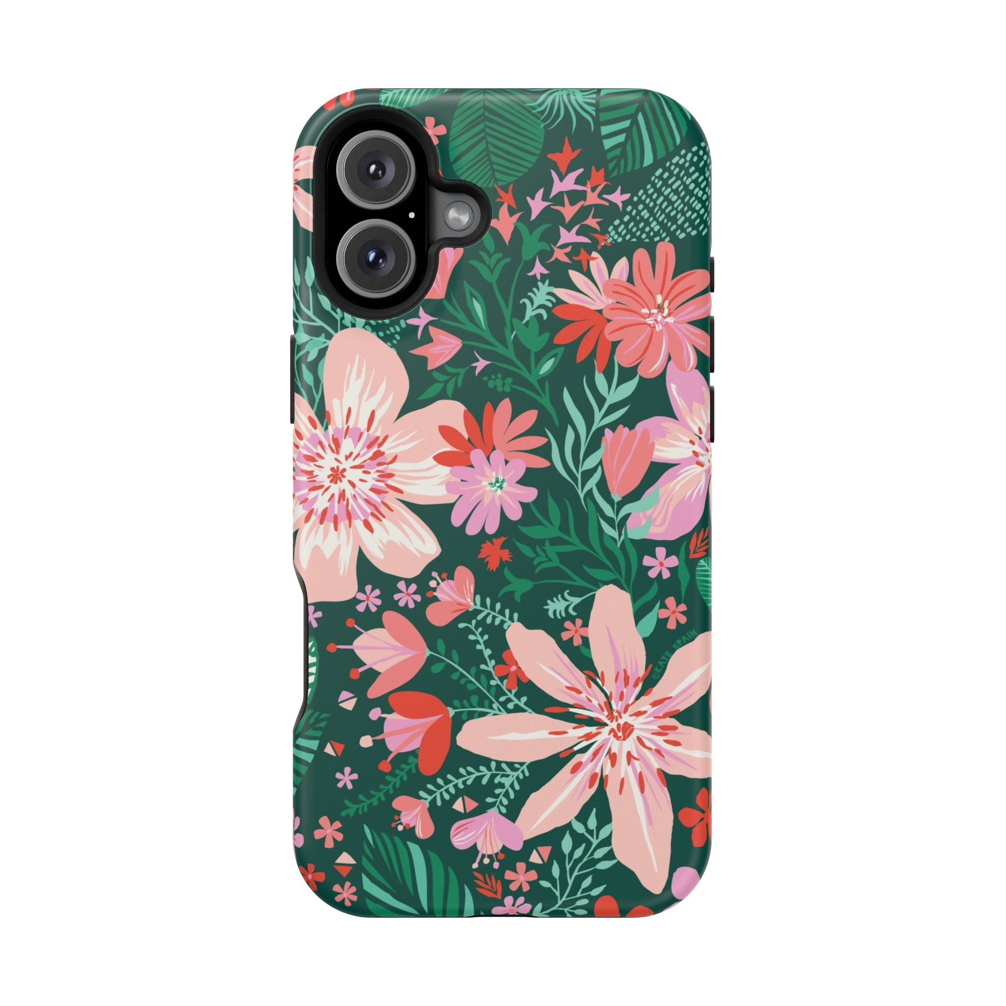 Bonaire MagSafe iPhone 16 Plus Case – Matte | forest green, blush, coral tropical floral print