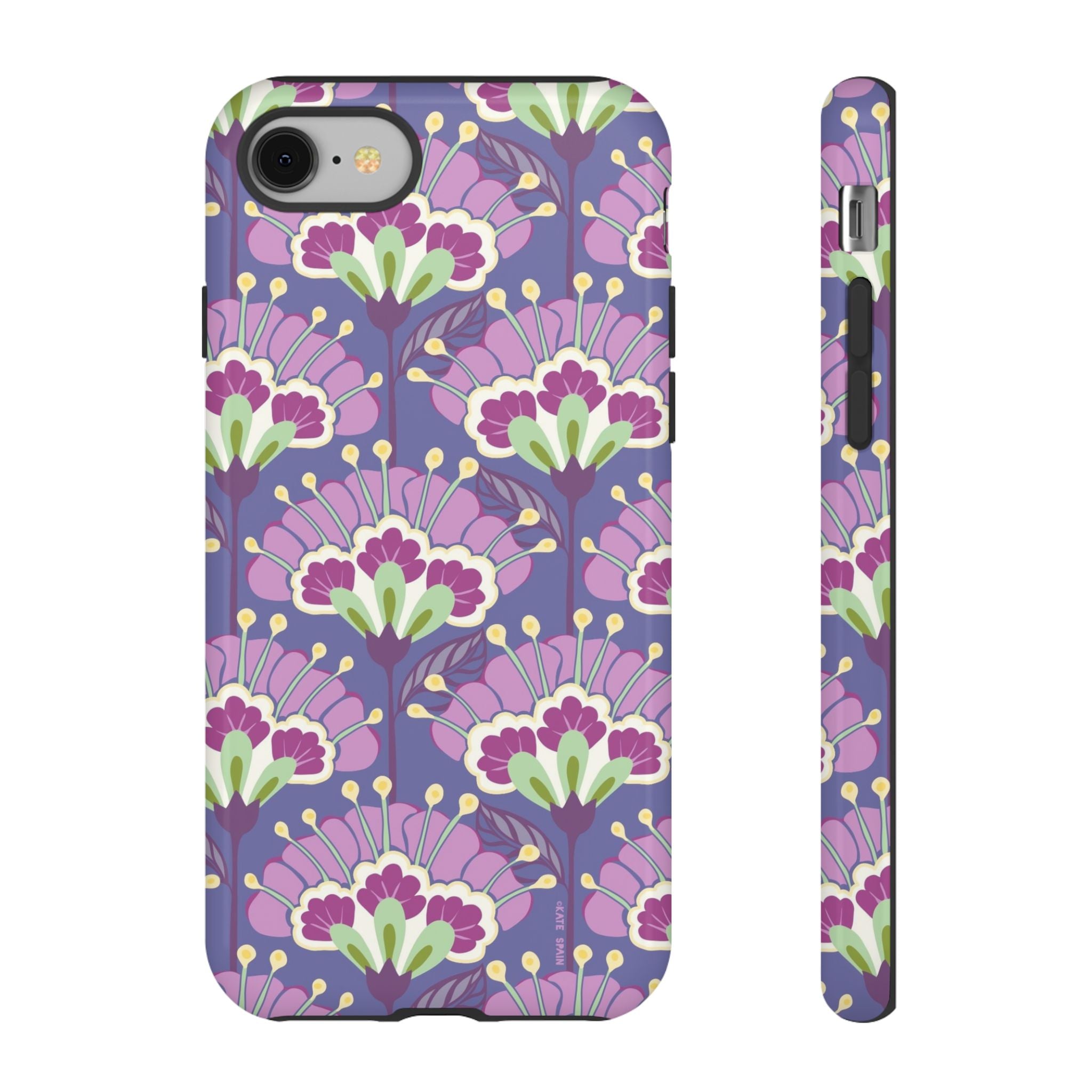 Lantern Flower Tough iPhone 8 Case – Glossy | periwinkle, purple, mauve, sage botanical lantern floral print
