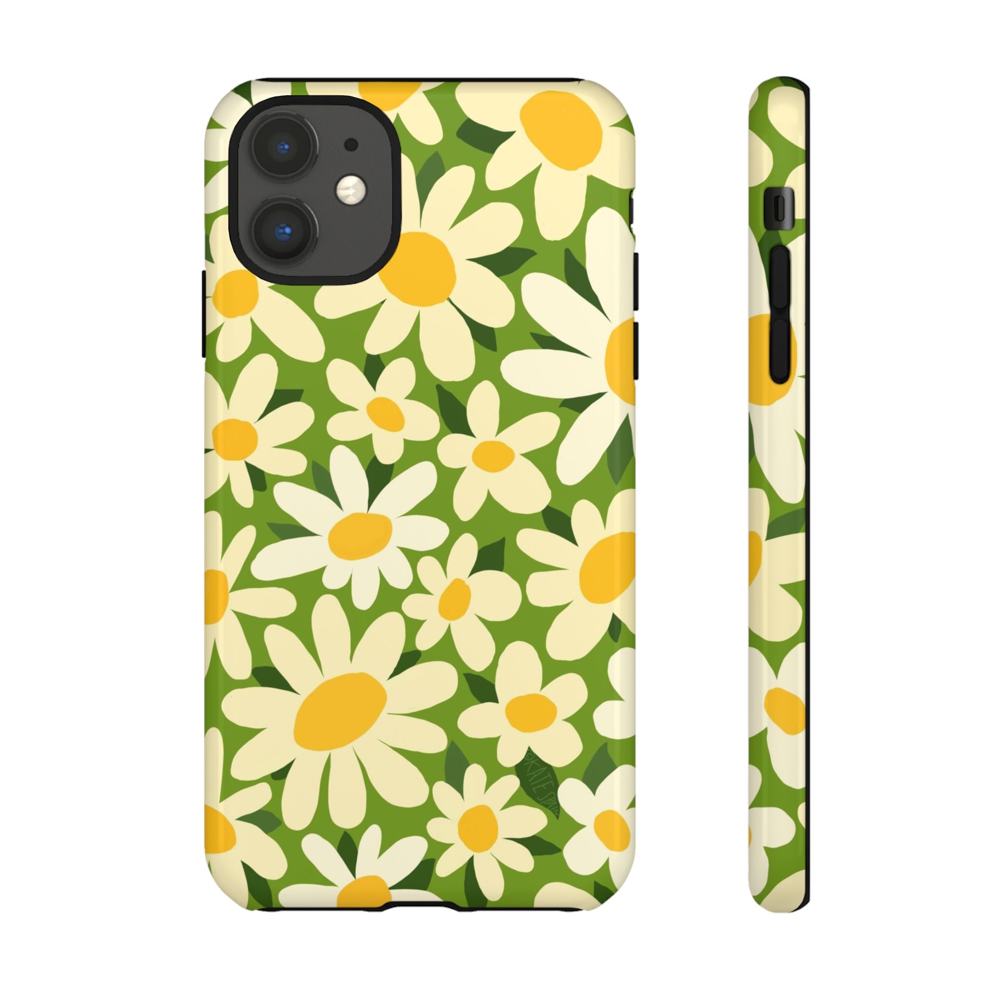 Shasta Daisy Tough iPhone 11 Case – Glossy | green, white, yellow daisy floral print