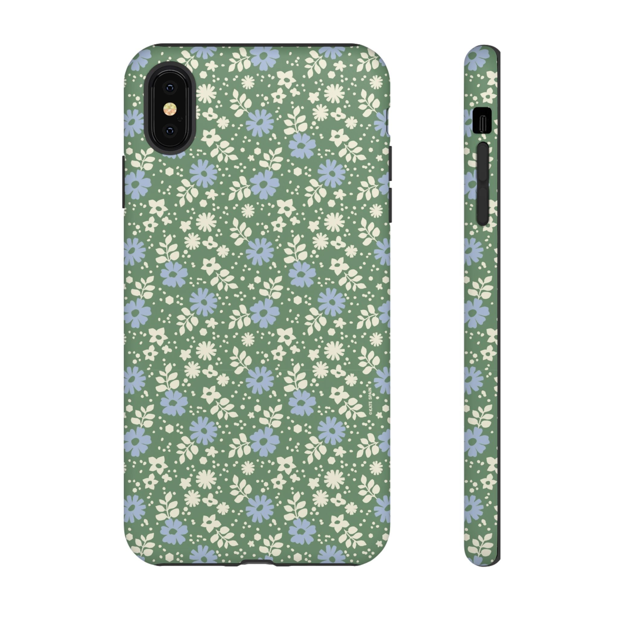 Petaline Tough iPhone XS Max Case – Matte | green, blue, cream ditsy floral print