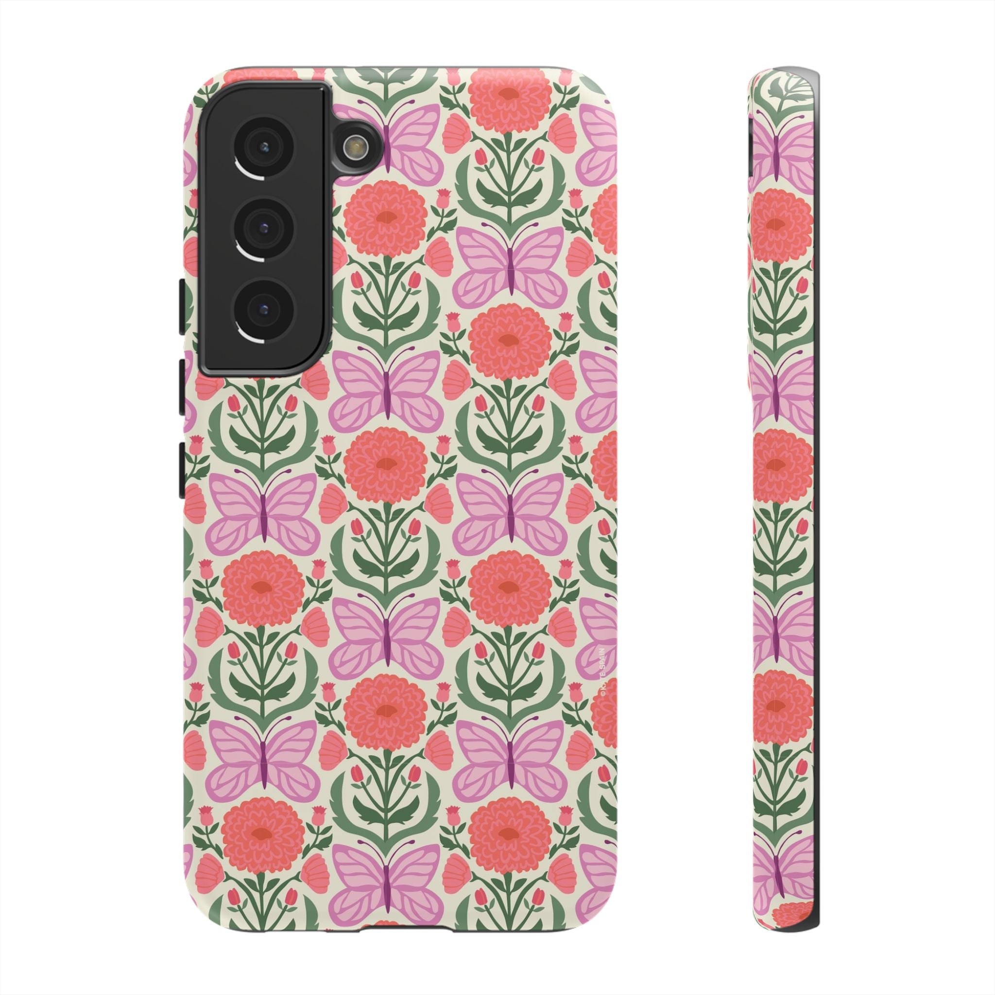 Luxury Pink Butterfly Samsung Galaxy S22 Case – Matte | cream, coral, lavender butterfly floral print
