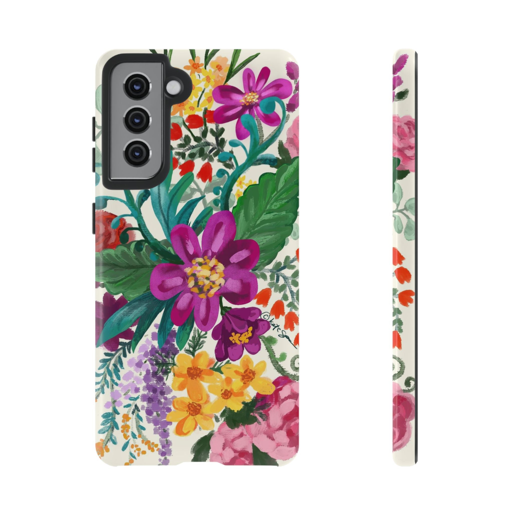 Tropical Posy Samsung Galaxy S21 Case – Glossy | white, magenta, yellow, purple vibrant botanical floral print