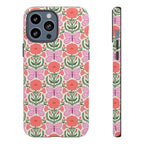 Pink Butterfly Tough iPhone 13 Pro Max Case – Matte | pink, coral, green, cream butterfly floral print