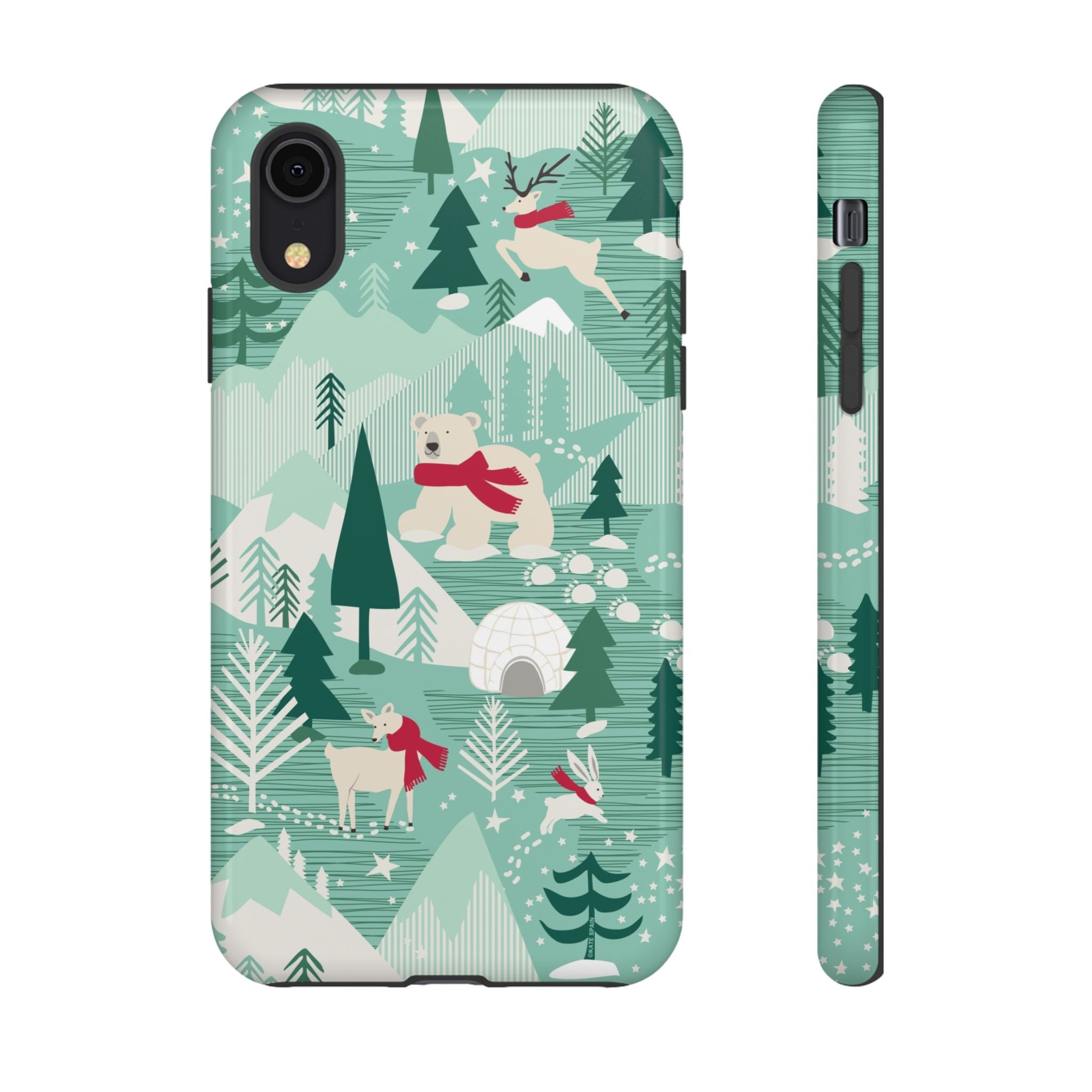 Arctica Winter Tough iPhone XR Case – Glossy | aqua, evergreen, white, animal frolic winter wonderland print