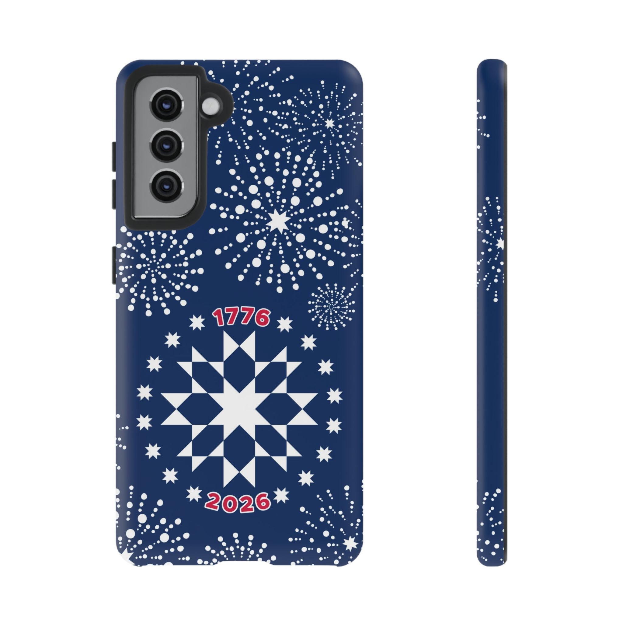250th Fireworks Samsung Galaxy S21 Case – Matte | navy, white patriotic star quilt fireworks print