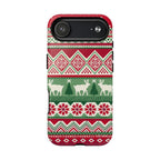 Telemark MagSafe iPhone 17 Air Case – Glossy | red, green, and cream fair isle Christmas sweater print with snowflakes, reindeer, and trees