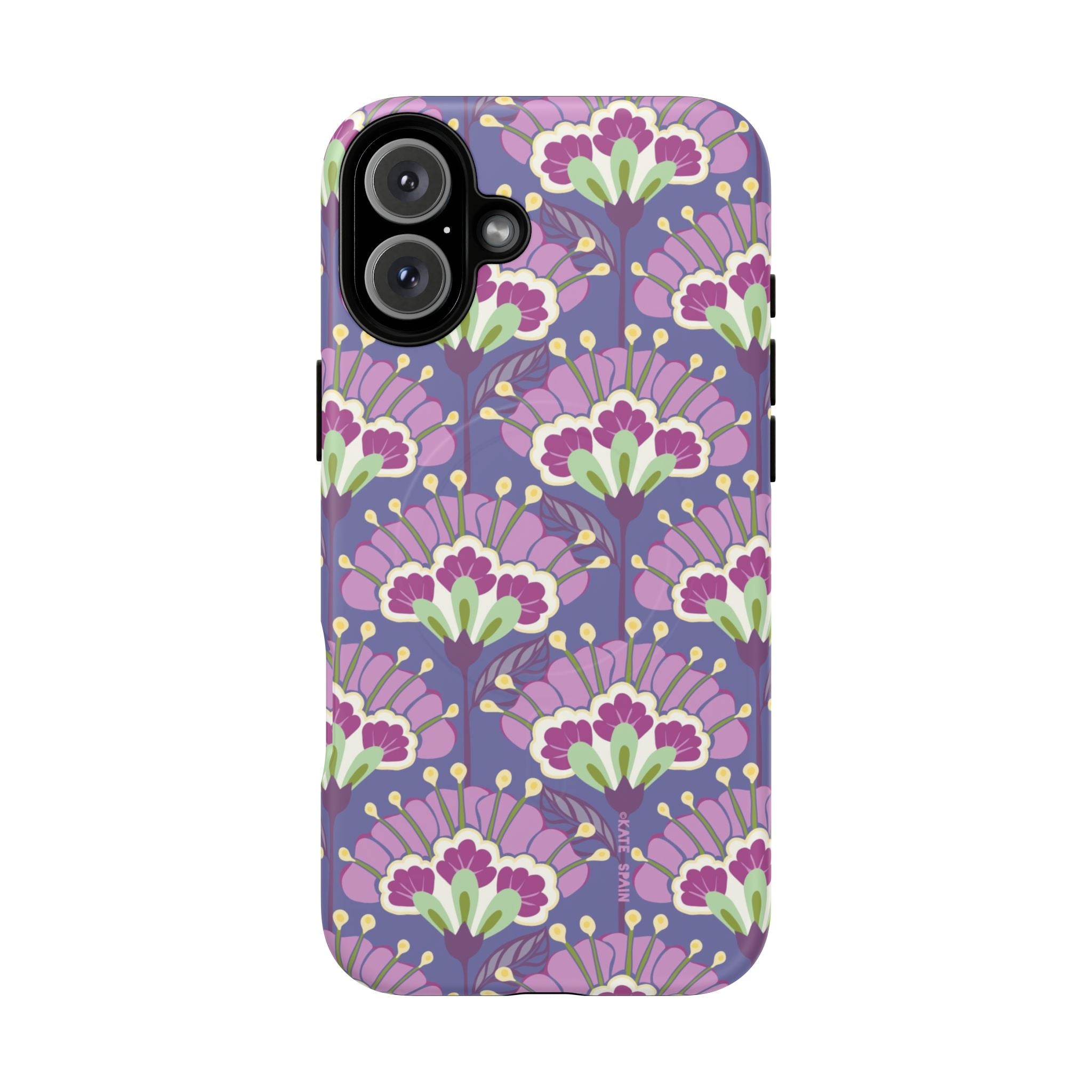Lantern Flower MagSafe iPhone 16 Plus Case – Matte | periwinkle, purple, mauve, sage botanical lantern floral print