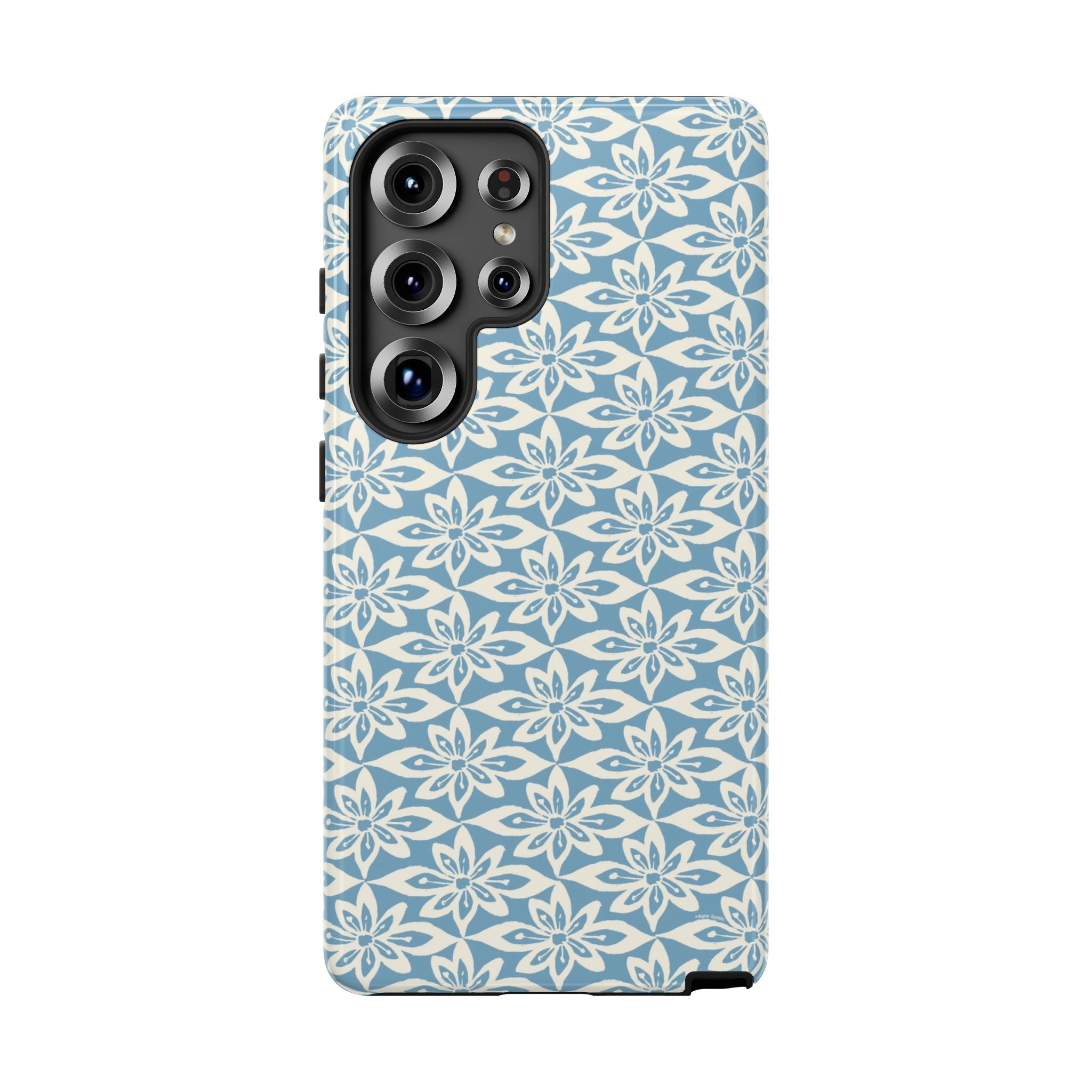 Lily Blue Samsung Galaxy S25 Ultra Glossy case — graphic white lily print on cerulean blue — botanical phone case by Kate Spain