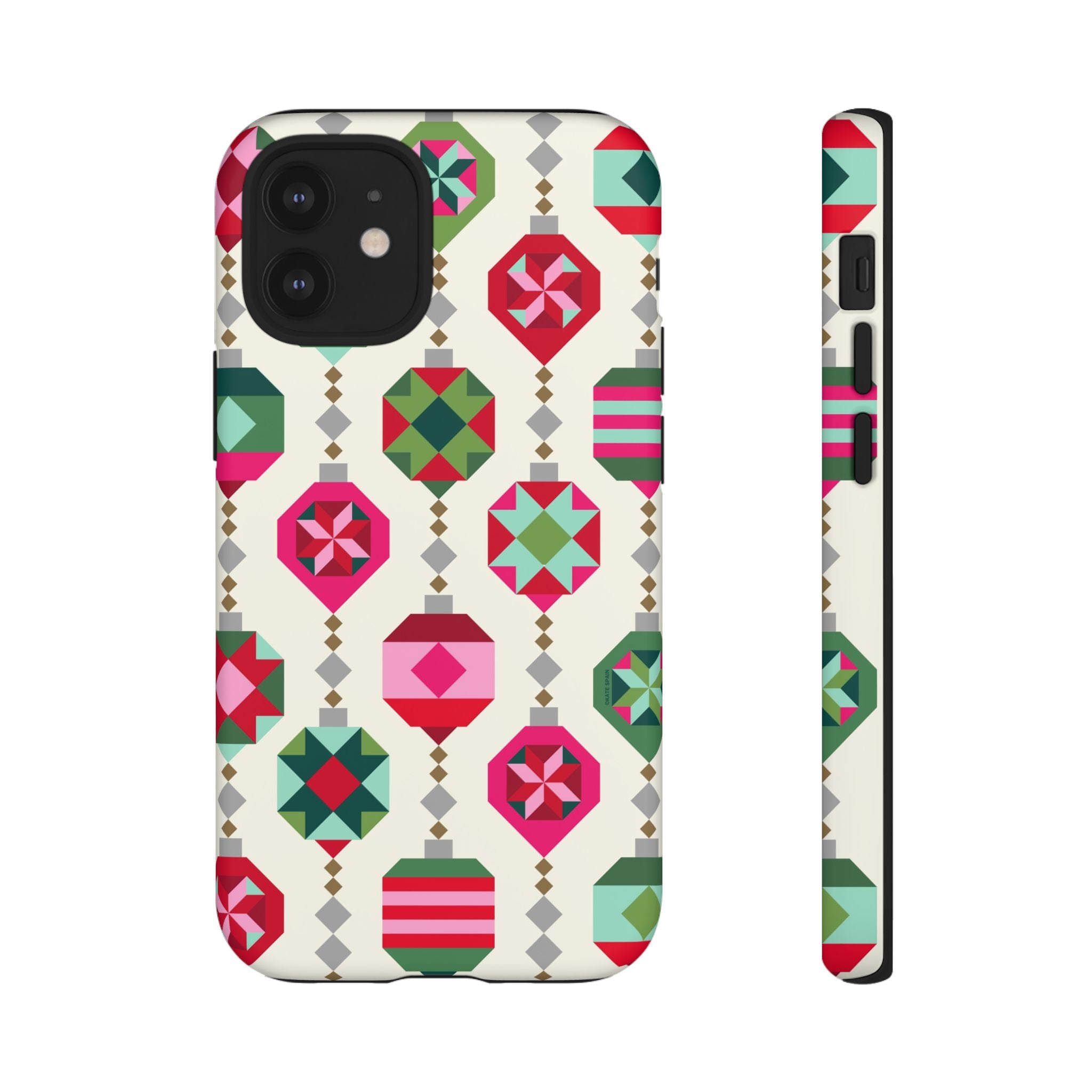 Felicity Ornaments Tough iPhone 12 Mini Case – Matte | cream, red, pink, green, mint geometric quilted ornament print