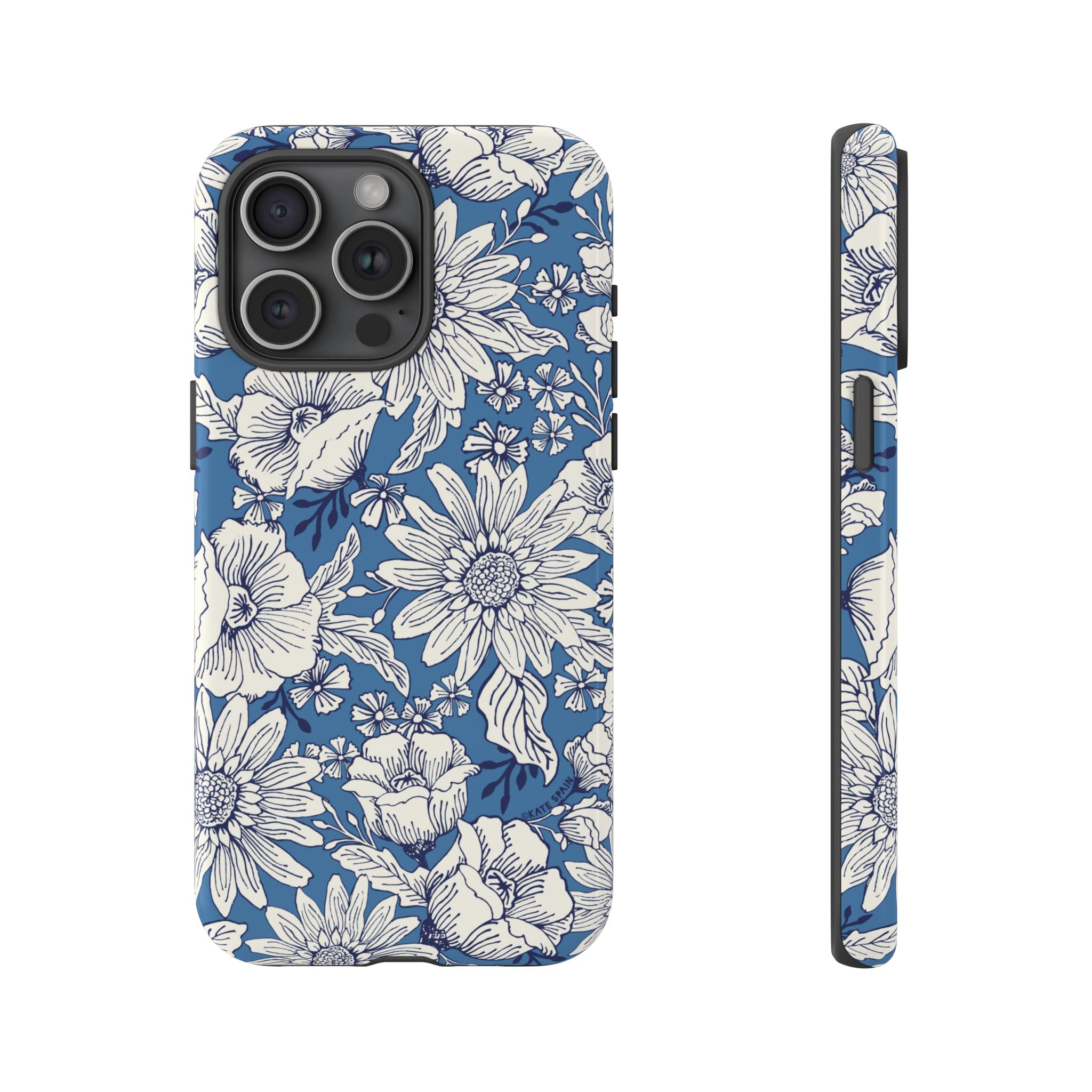 Jardin Tough iPhone 15 Pro Max Case – Glossy | blue and cream botanical garden print