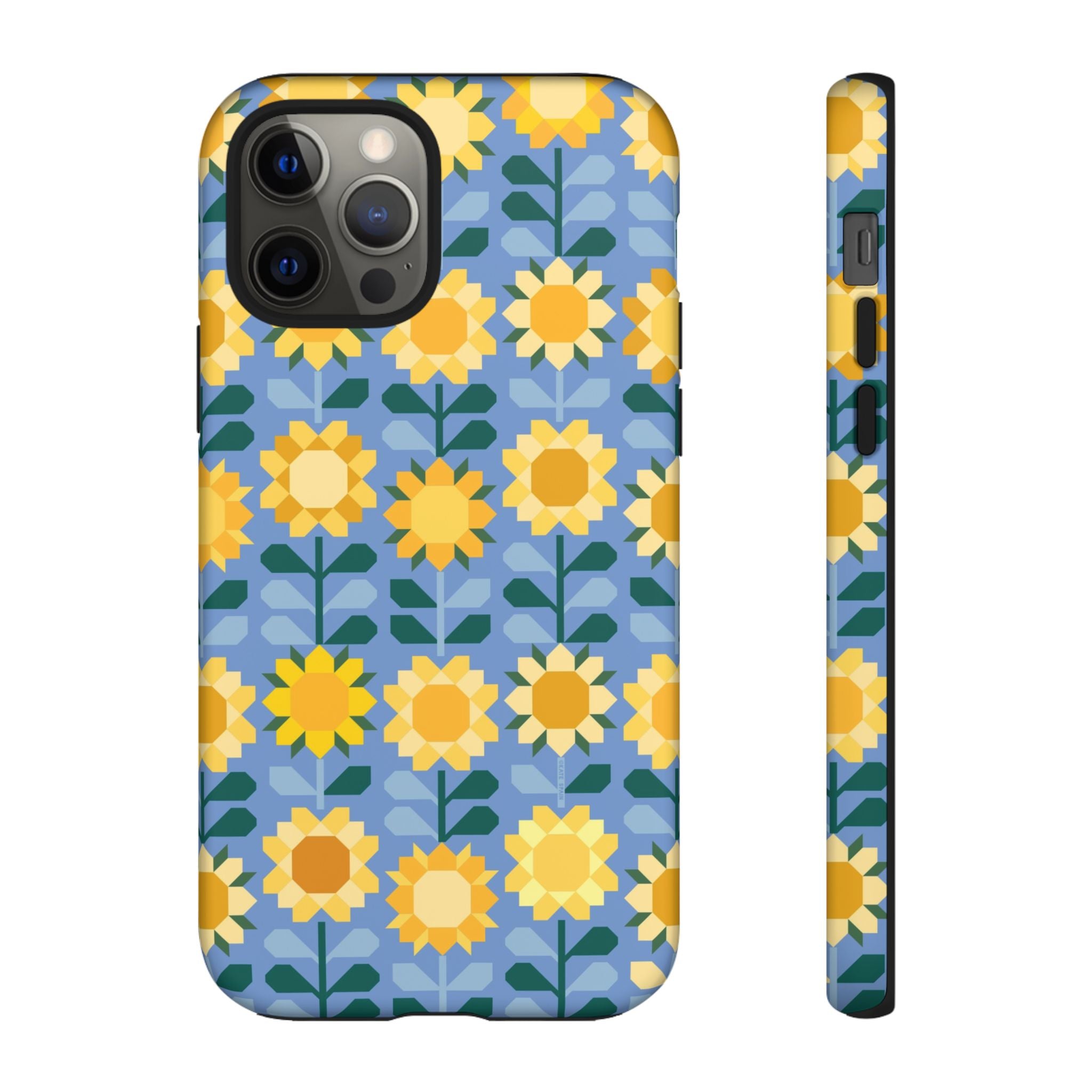 Sunflowers Tough iPhone 12 Pro Case – Matte | blue, yellow, gold geometric sunflower print