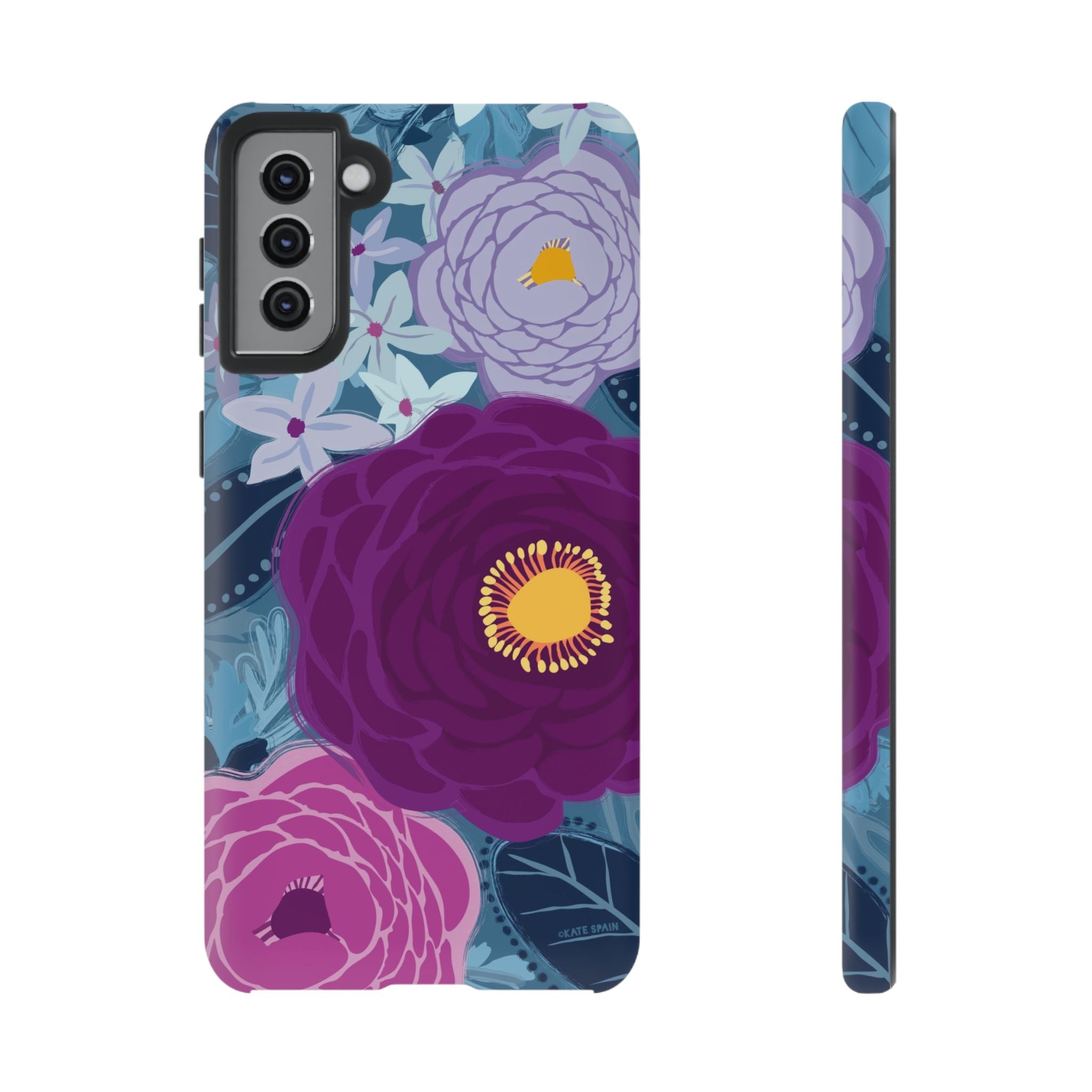 Bloomerie Samsung Tough Case Samsung Galaxy S21 Plus Case – Matte | navy, purple, magenta botanical peony floral print
