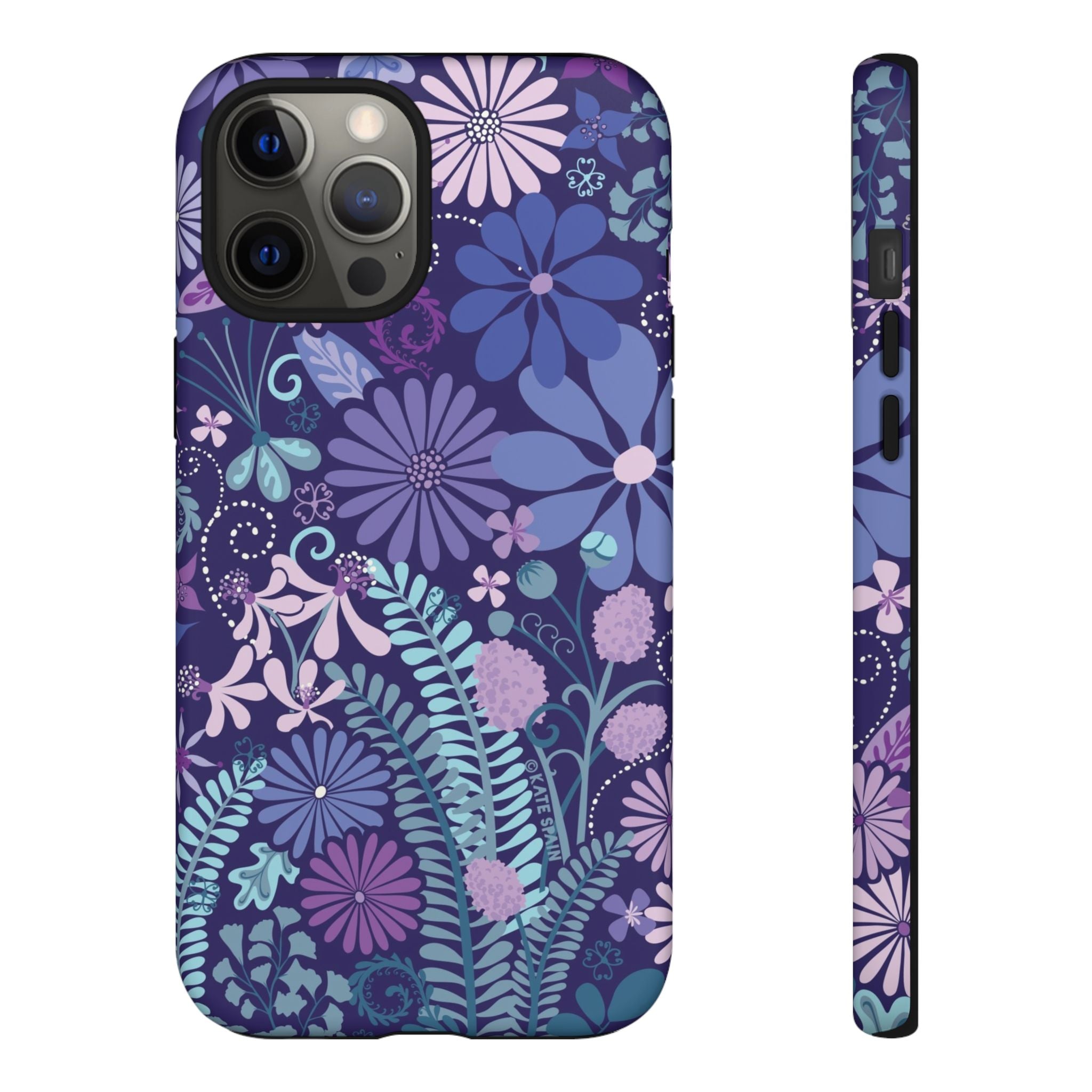 Luxury Terrain Tough iPhone 12 Pro Max Case – Matte | navy, purple, aqua botanical woodland floral print