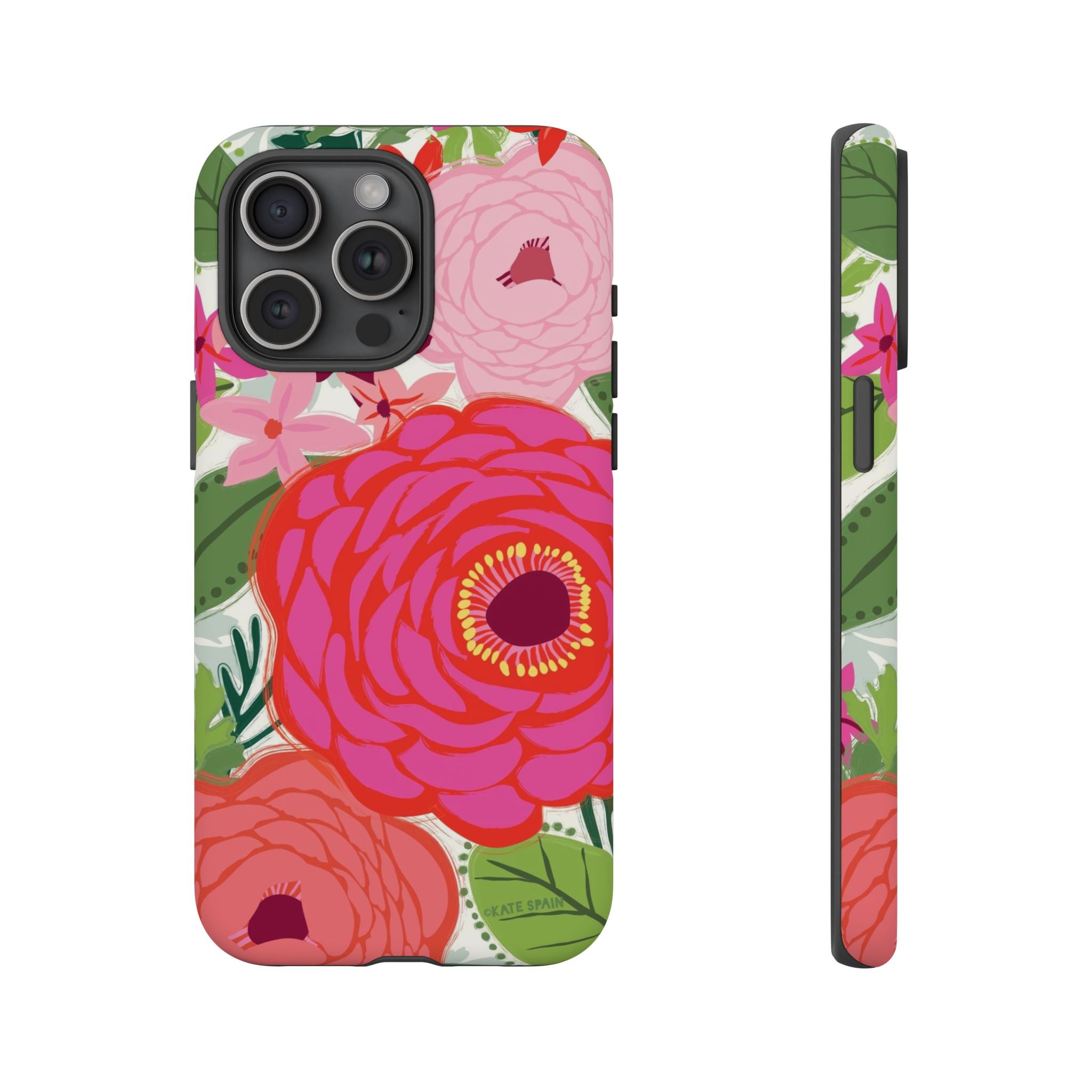 Bloomerie Tough iPhone 15 Pro Max Case – Matte | cream, magenta, coral botanical peony floral print