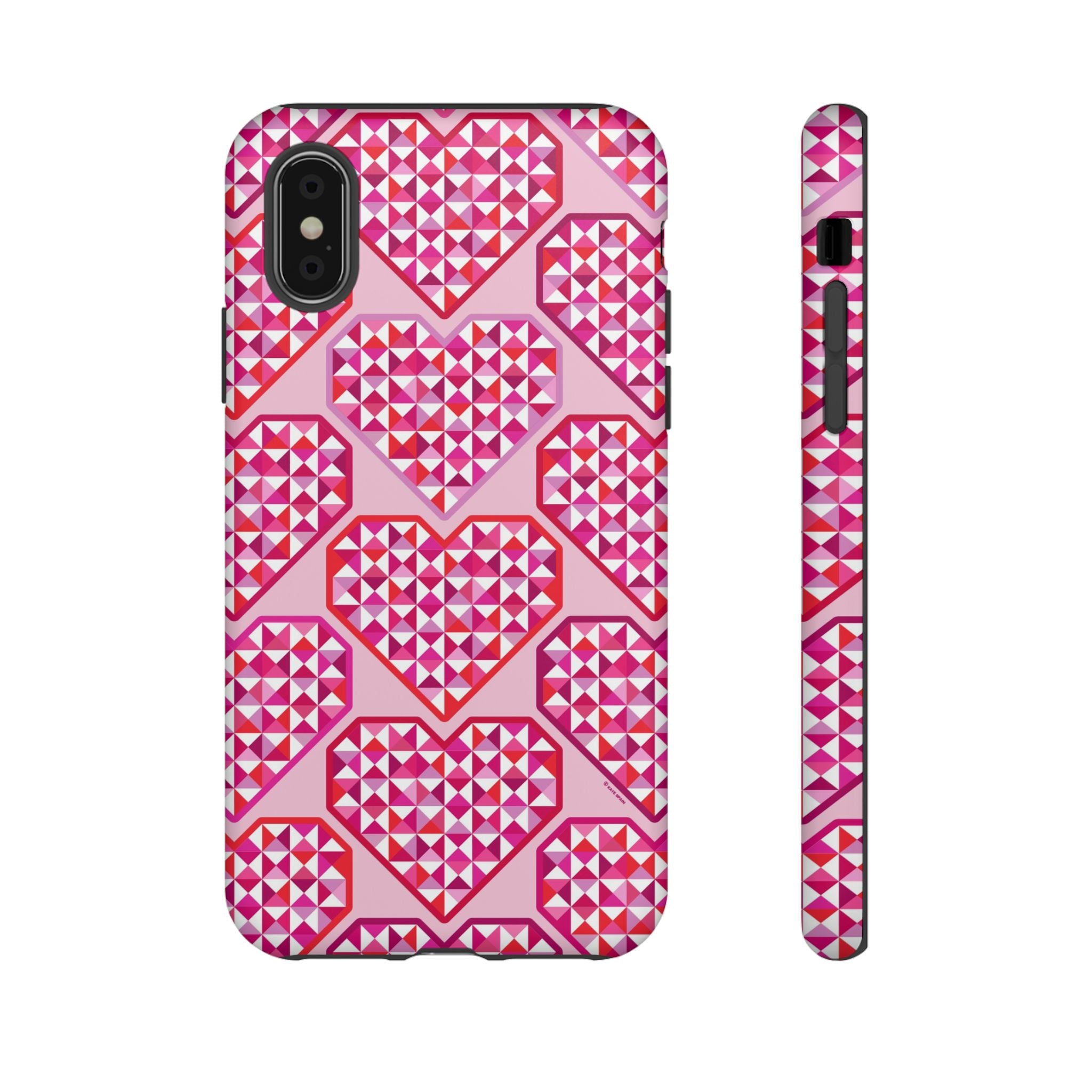 Pink Pyramid Heart Tough iPhone X Case – Matte | blush, pink, magenta, red geometric pyramid heart print