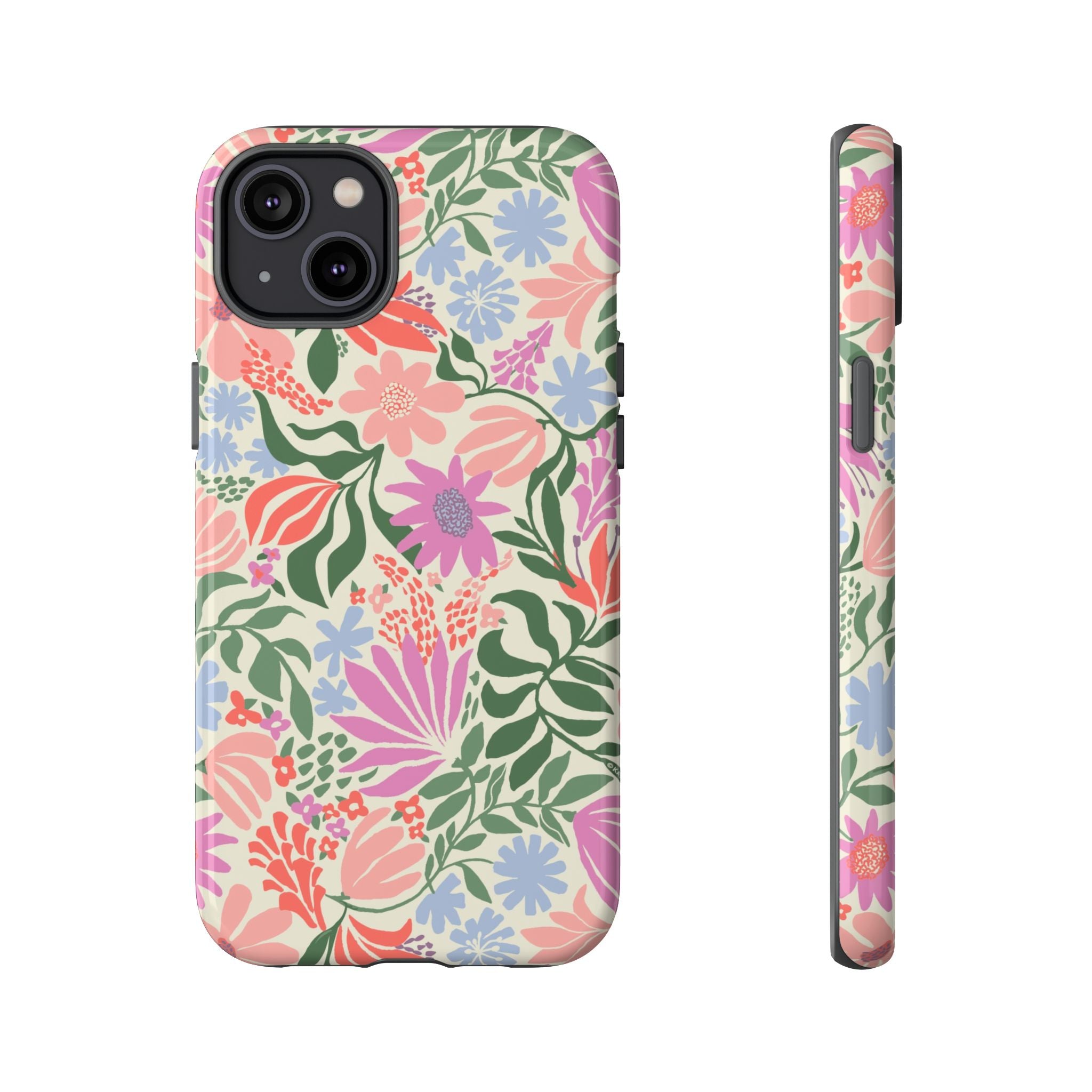 Botanica Pastel Tough iPhone 14 Plus Case – Glossy | blush, lavender, sage pastel botanical wildflower print