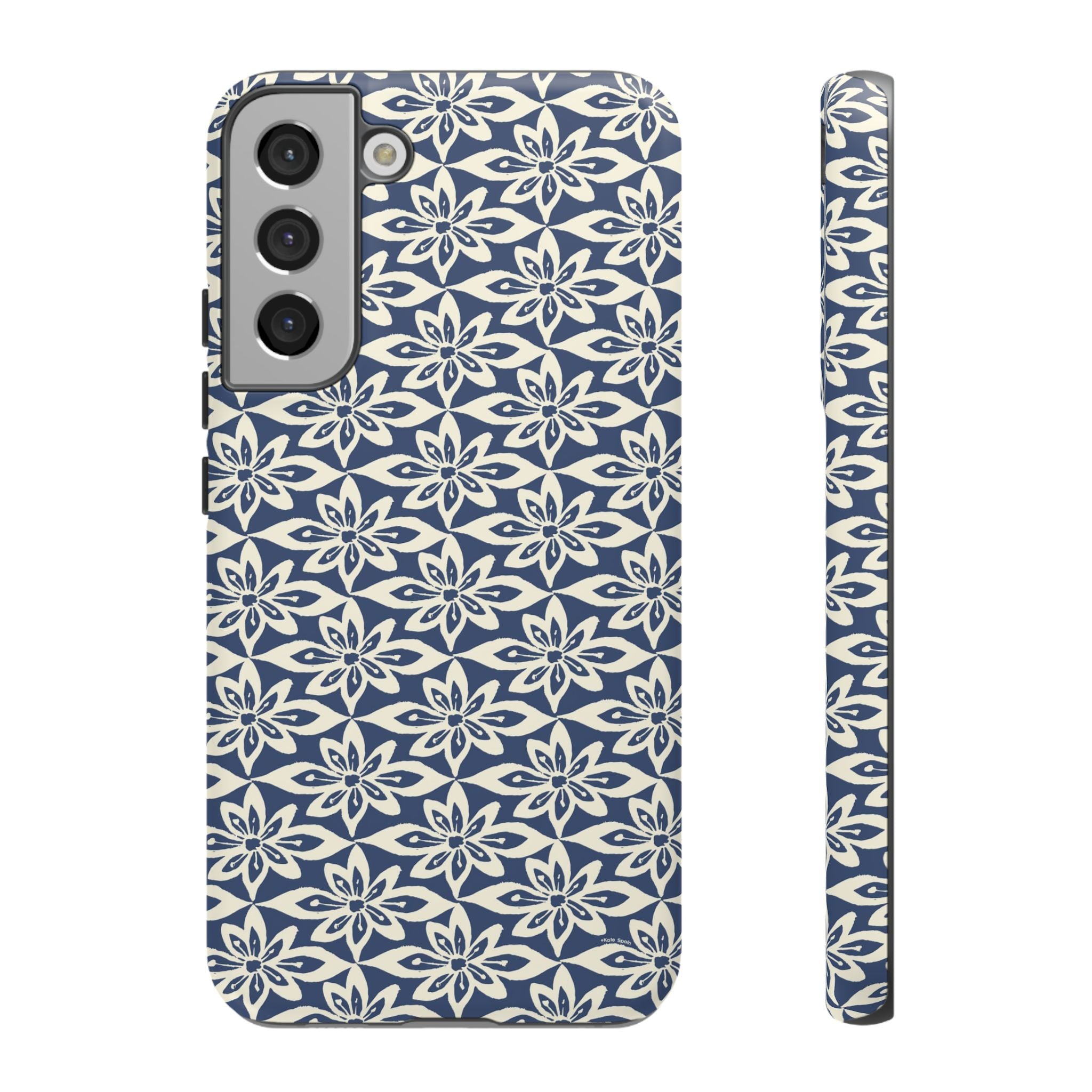 Lily Navy Blue Samsung Galaxy S22 Plus Matte case — graphic white lily print on deep navy — botanical phone case by Kate Spain